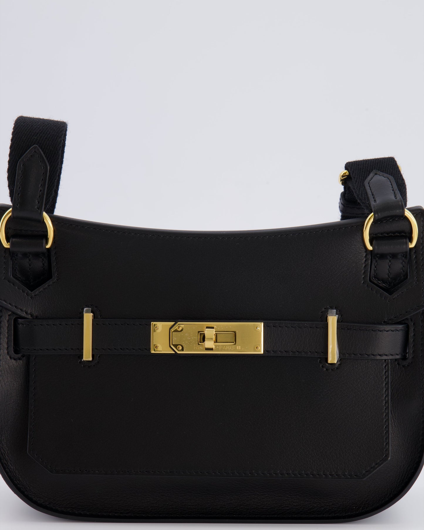 *RARE* Hermes Mini Jypsiere Crossbody Bag in Black Evergrain Leather with Gold Hardware