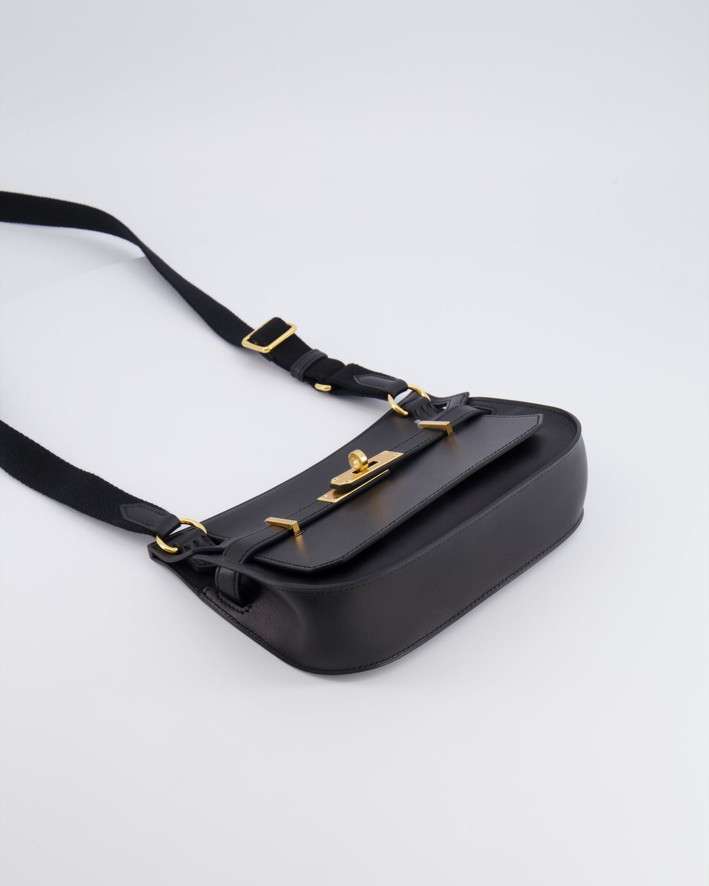 *RARE* Hermes Mini Jypsiere Crossbody Bag in Black Evergrain Leather with Gold Hardware