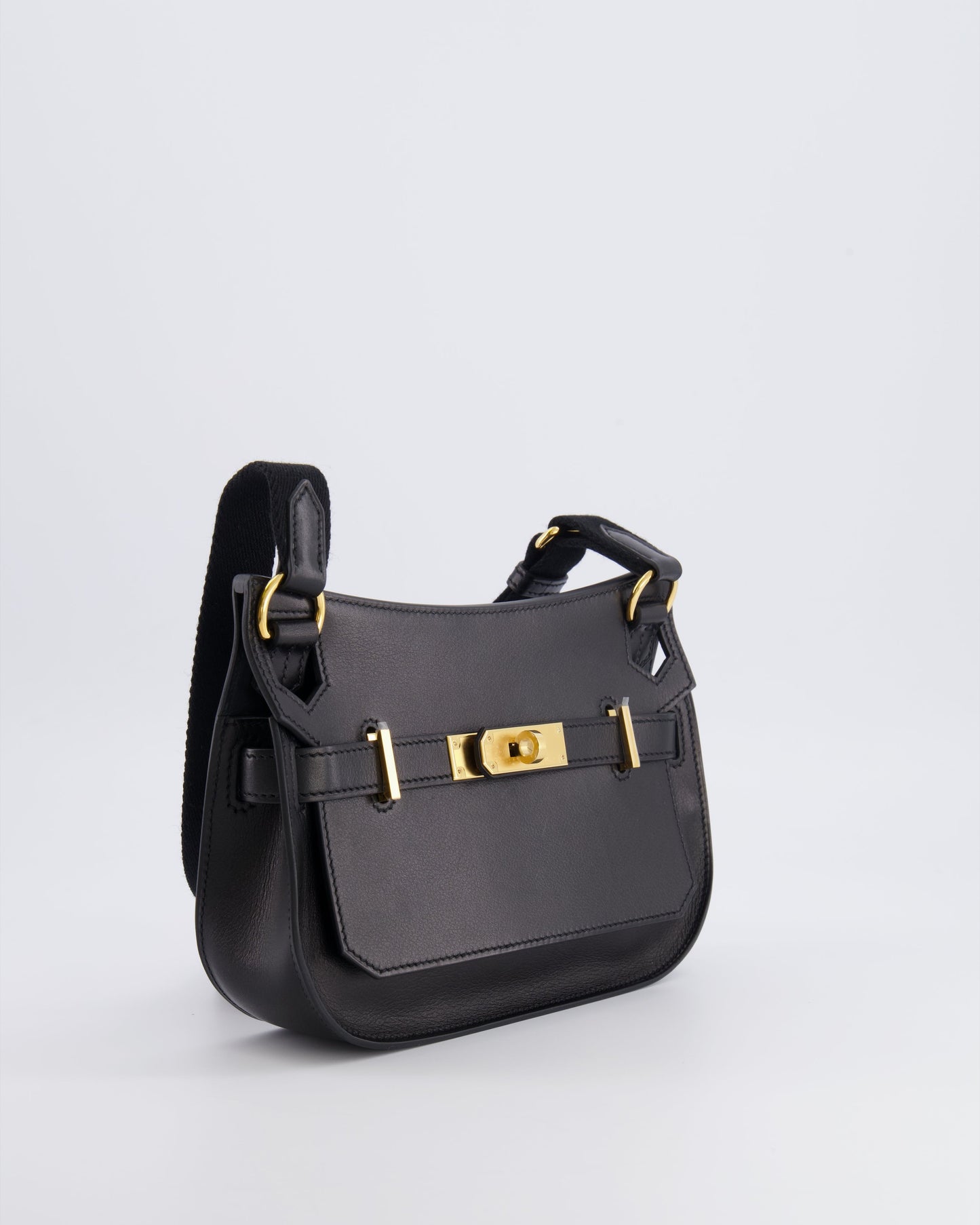 *RARE* Hermes Mini Jypsiere Crossbody Bag in Black Evergrain Leather with Gold Hardware