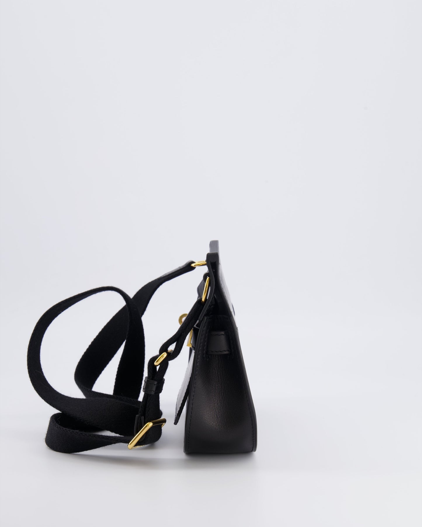*RARE* Hermes Mini Jypsiere Crossbody Bag in Black Evergrain Leather with Gold Hardware
