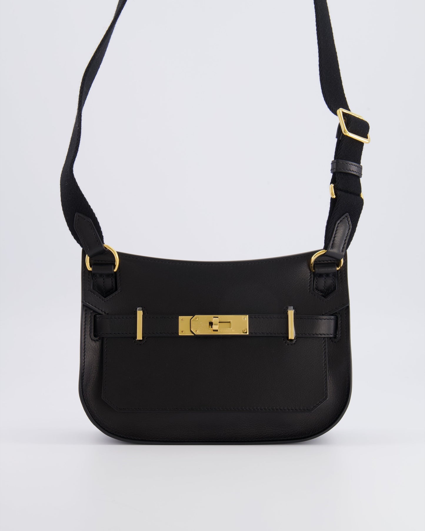 *RARE* Hermes Mini Jypsiere Crossbody Bag in Black Evergrain Leather with Gold Hardware