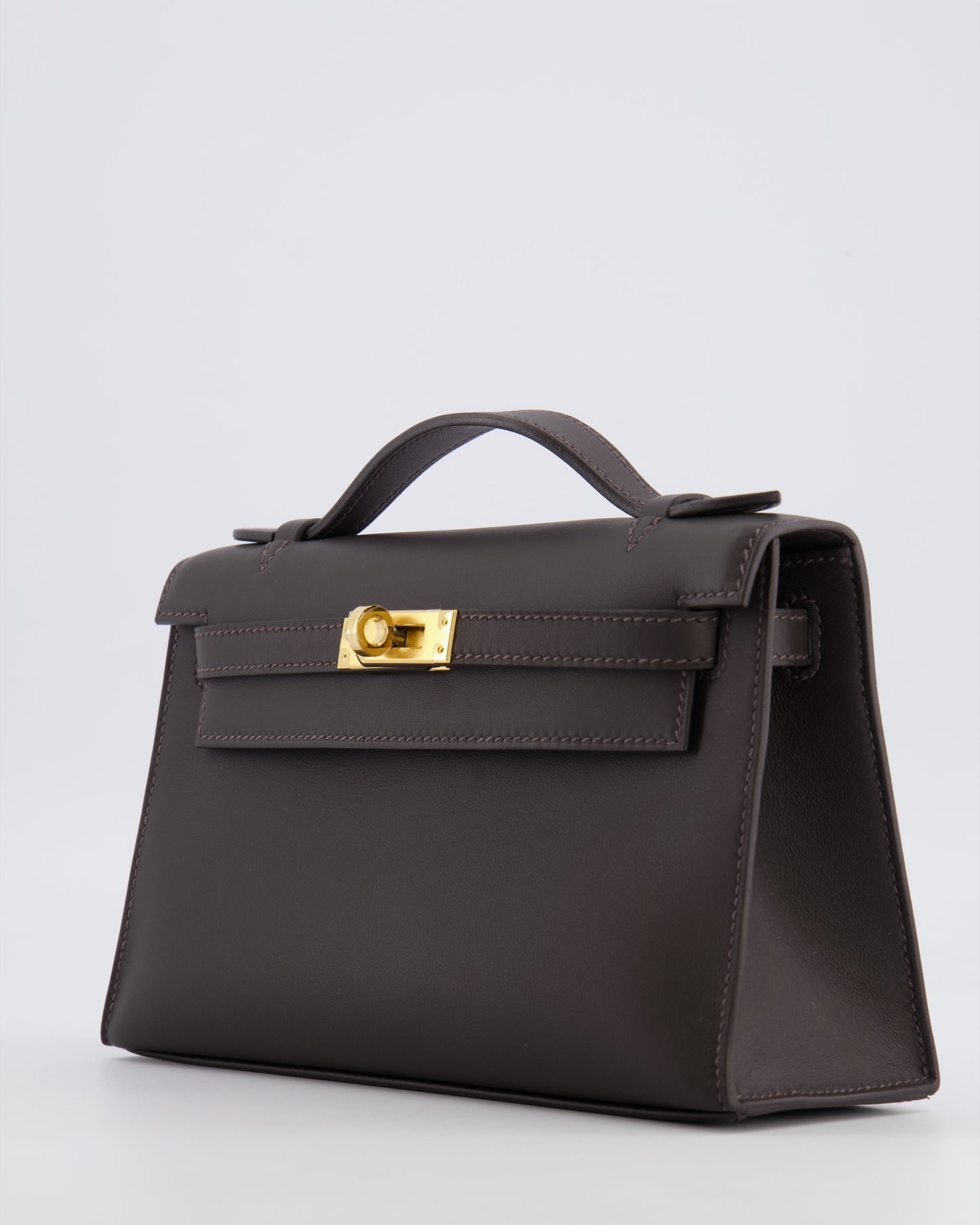 *RARE* Hermes Kelly Pochette Bag in Bai Brun Swift Leather with Gold Hardware