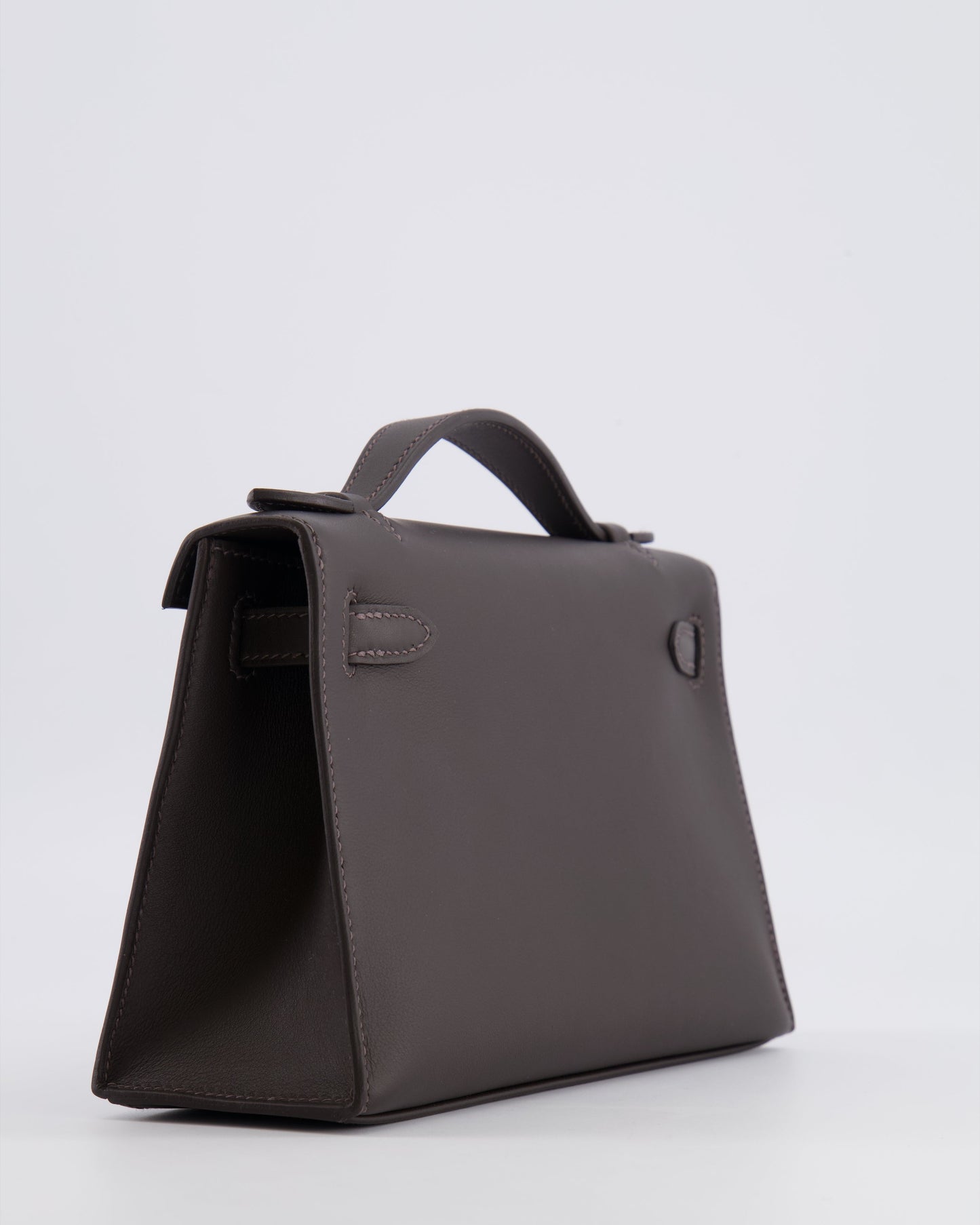 *RARE* Hermes Kelly Pochette Bag in Bai Brun Swift Leather with Gold Hardware