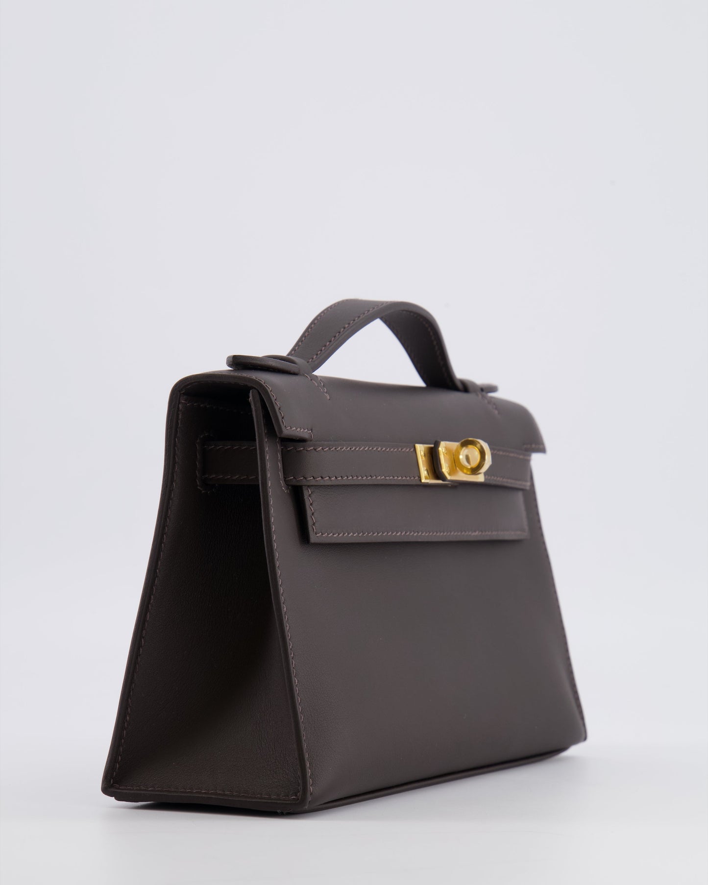 *RARE* Hermes Kelly Pochette Bag in Bai Brun Swift Leather with Gold Hardware