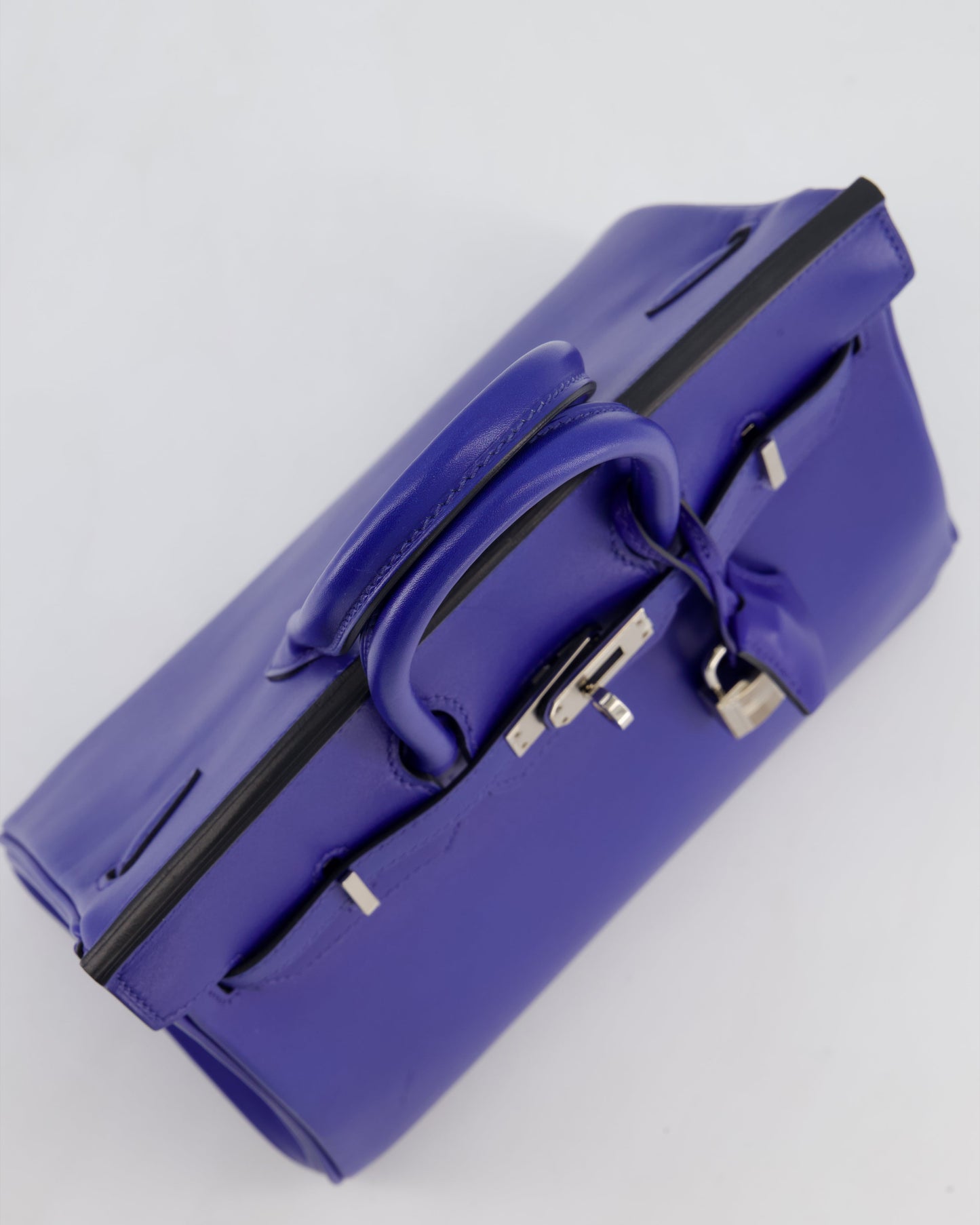 Hermes Birkin 25 Retourne Bag in Blue Electrique Tadelakt Leather with Palladium Hardware