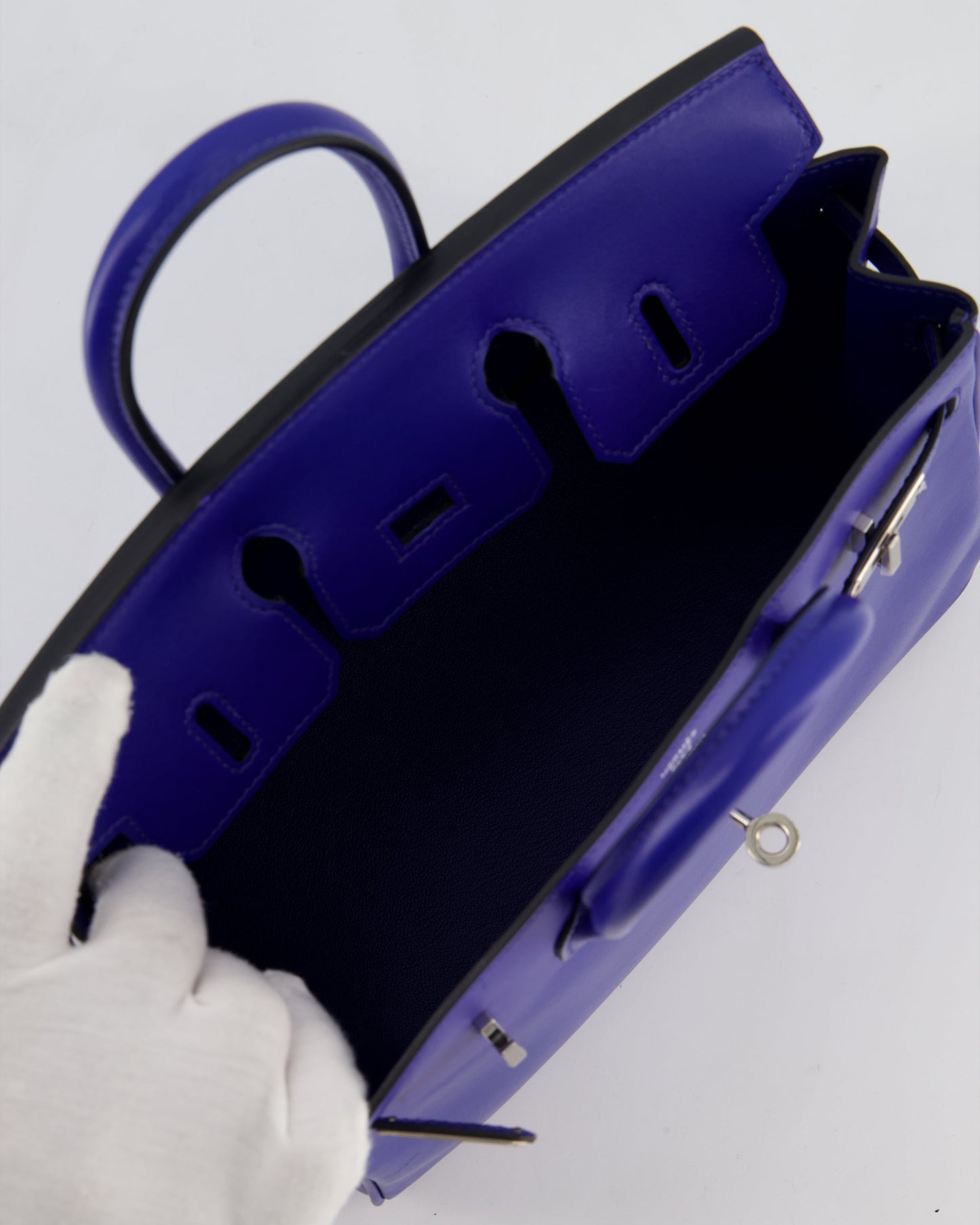 Hermes Birkin 25 Retourne Bag in Blue Electrique Tadelakt Leather with Palladium Hardware