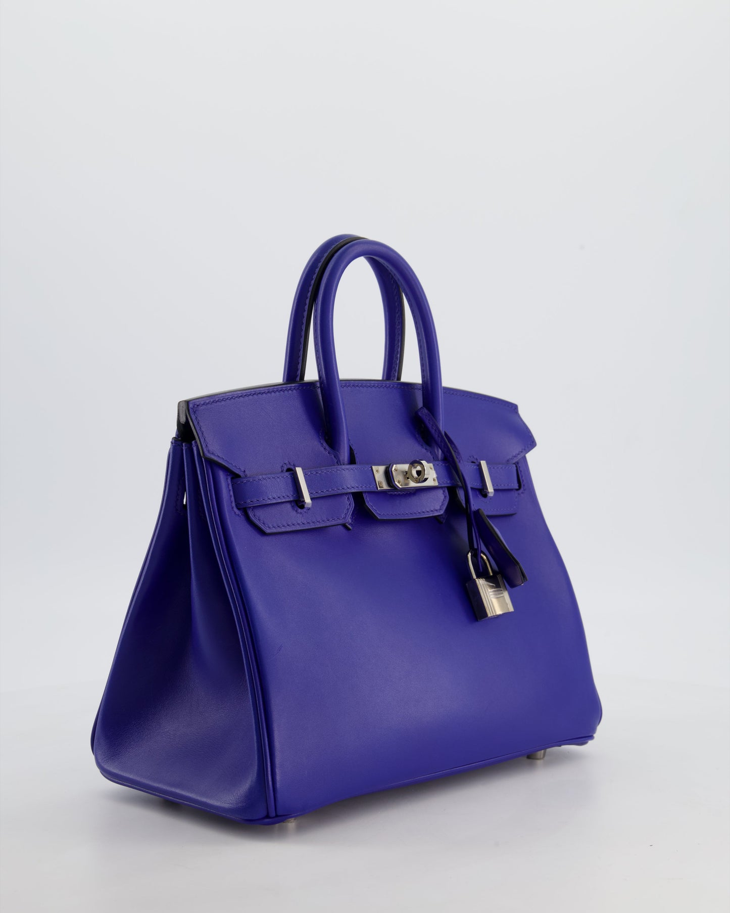 Hermes Birkin 25 Retourne Bag in Blue Electrique Tadelakt Leather with Palladium Hardware