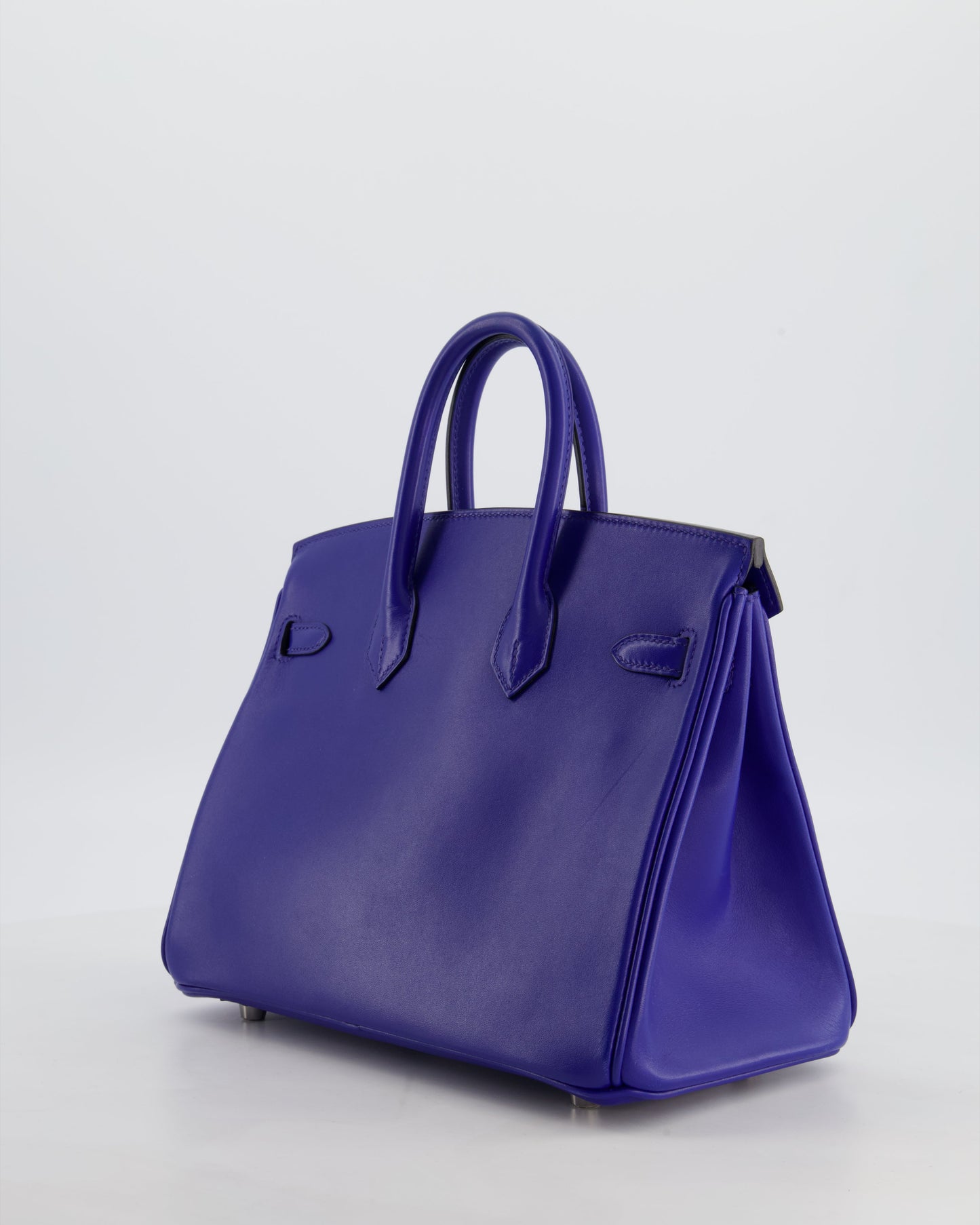 Hermes Birkin 25 Retourne Bag in Blue Electrique Tadelakt Leather with Palladium Hardware