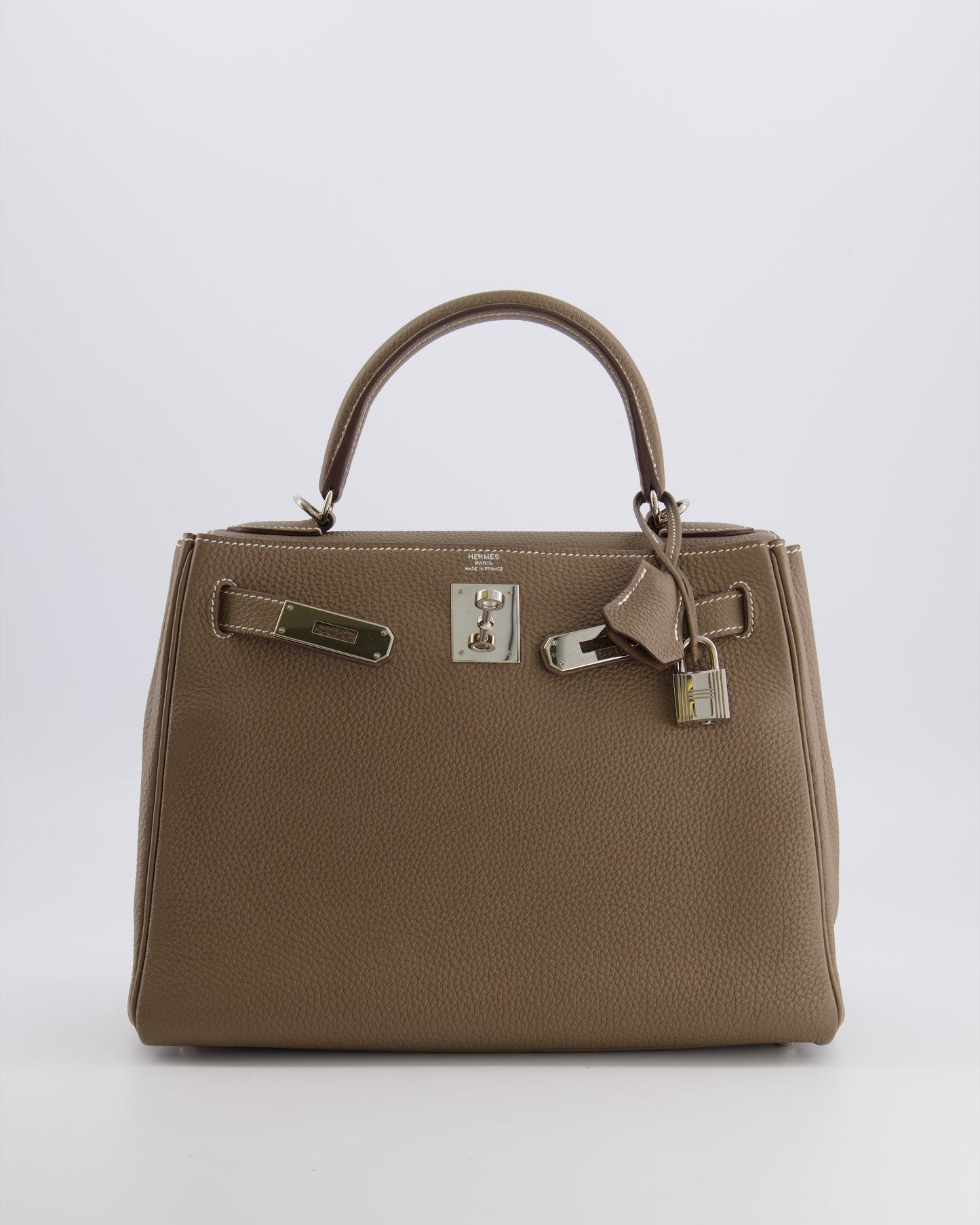 Hermes Kelly 28 Retourne Bag in Etoupe Togo Leather with Palladium Hardware