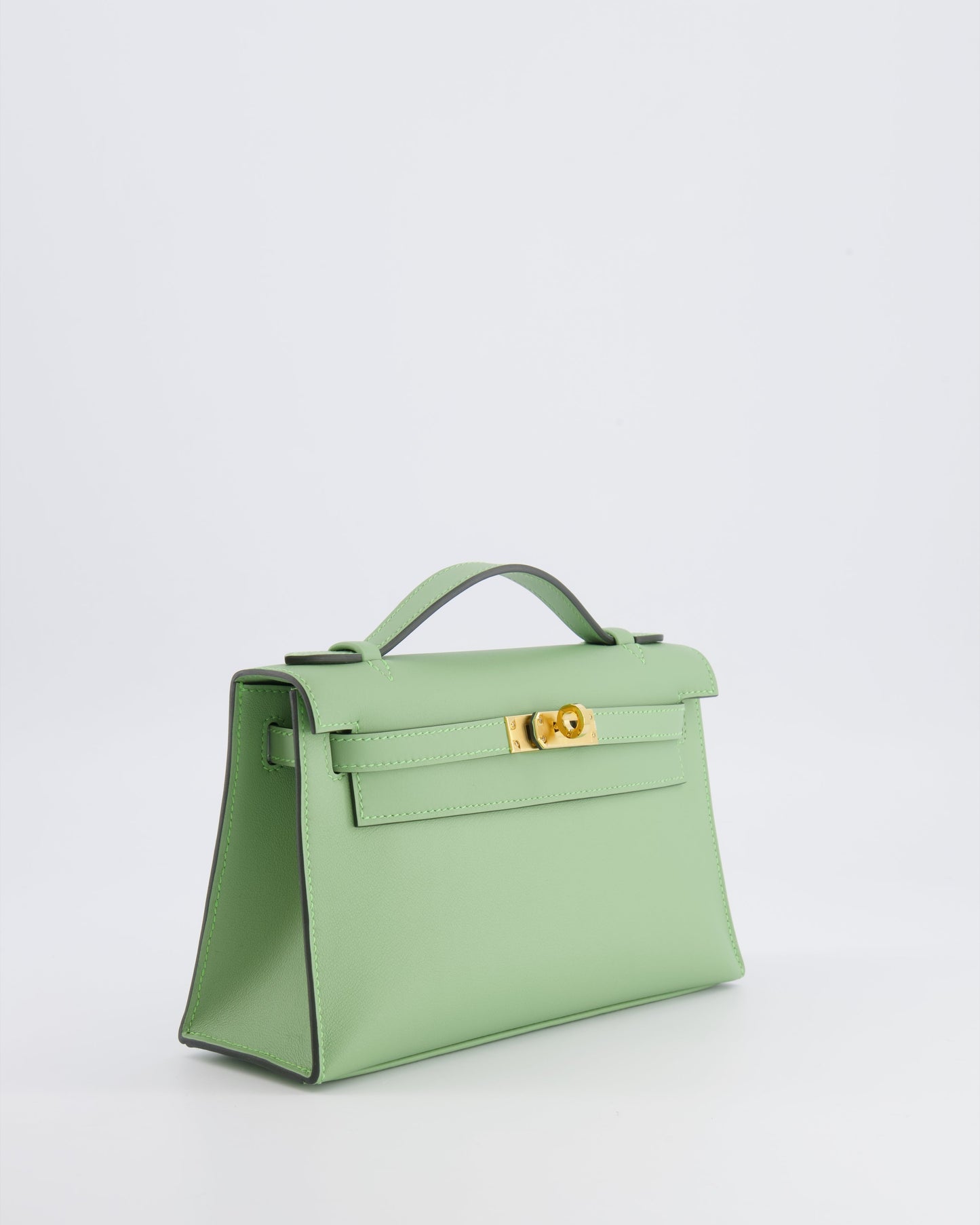 *HOT COLOUR* Hermes Mini Kelly Pochette Bag in Vert Criquet Swift Leather with Gold Hardware