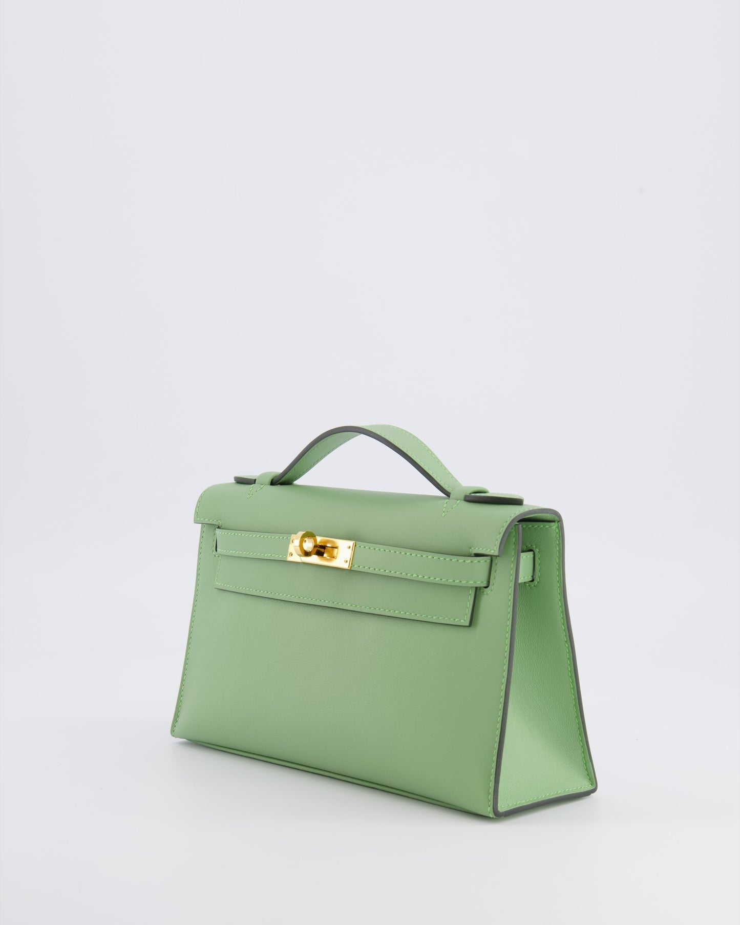 *HOT COLOUR* Hermes Mini Kelly Pochette Bag in Vert Criquet Swift Leather with Gold Hardware
