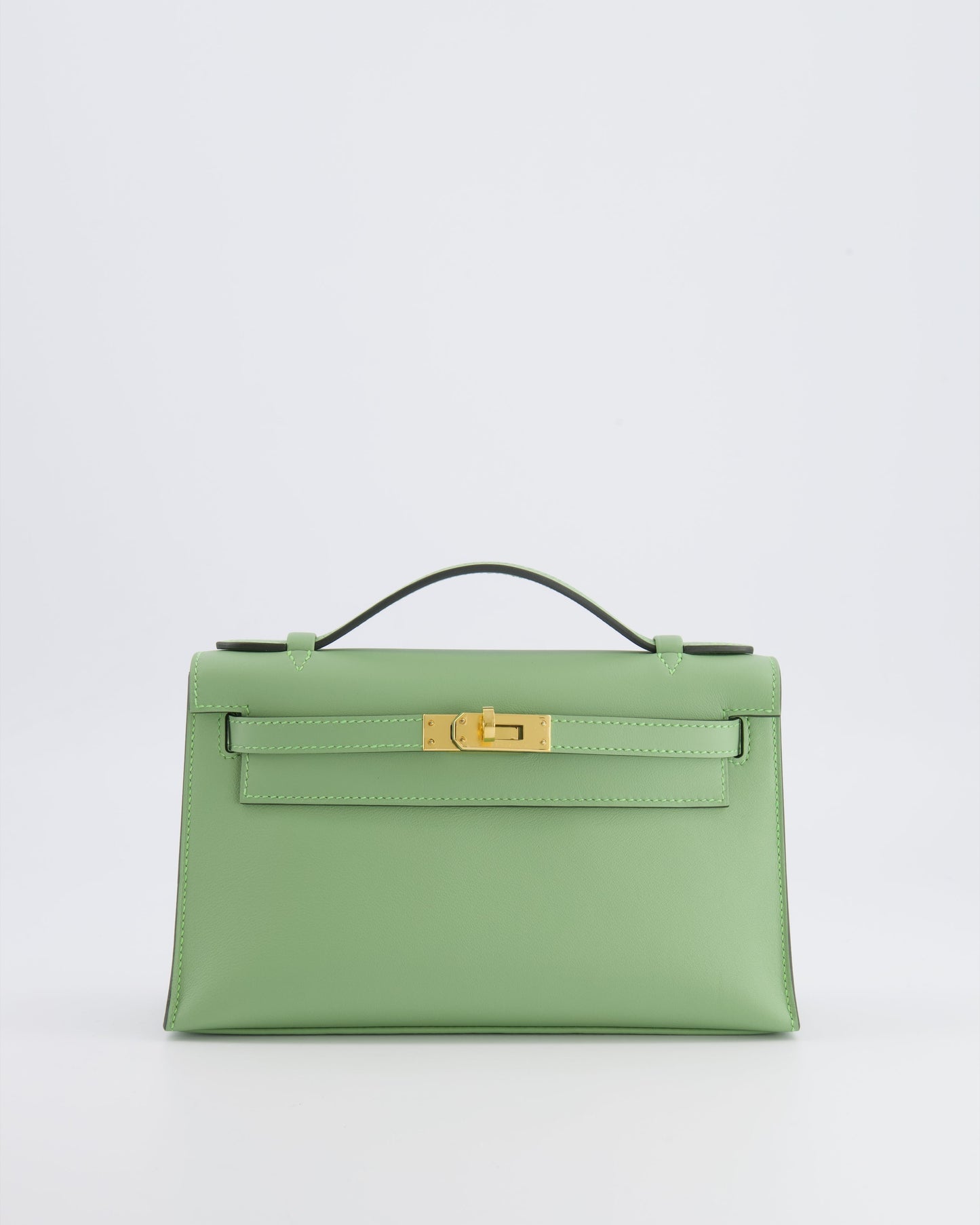 *HOT COLOUR* Hermes Mini Kelly Pochette Bag in Vert Criquet Swift Leather with Gold Hardware