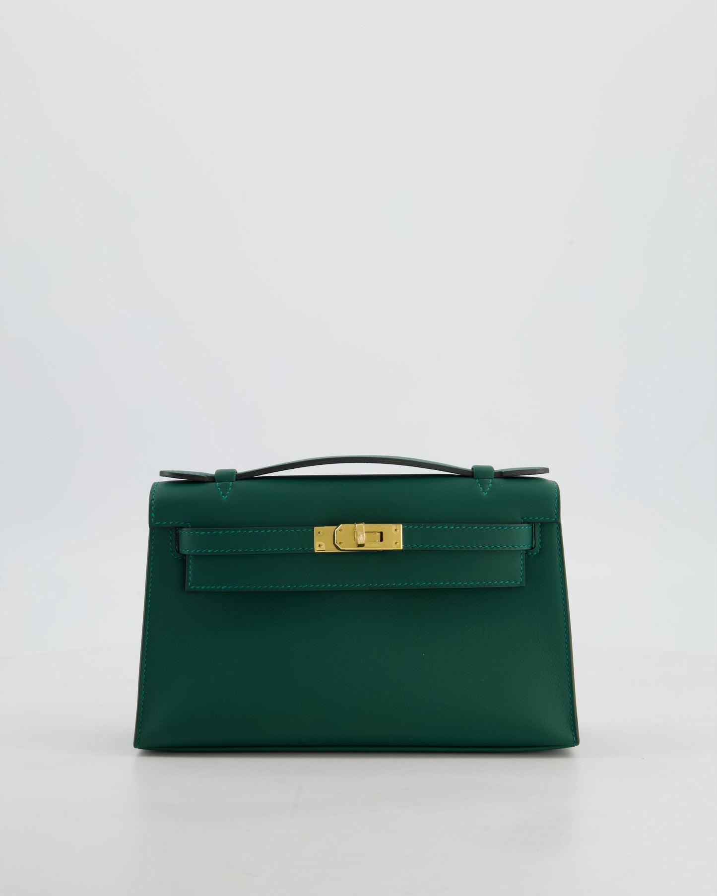 *RARE* Hermes Mini Kelly Pochette Bag in Vert Moyen Swift Leather with Gold Hardware