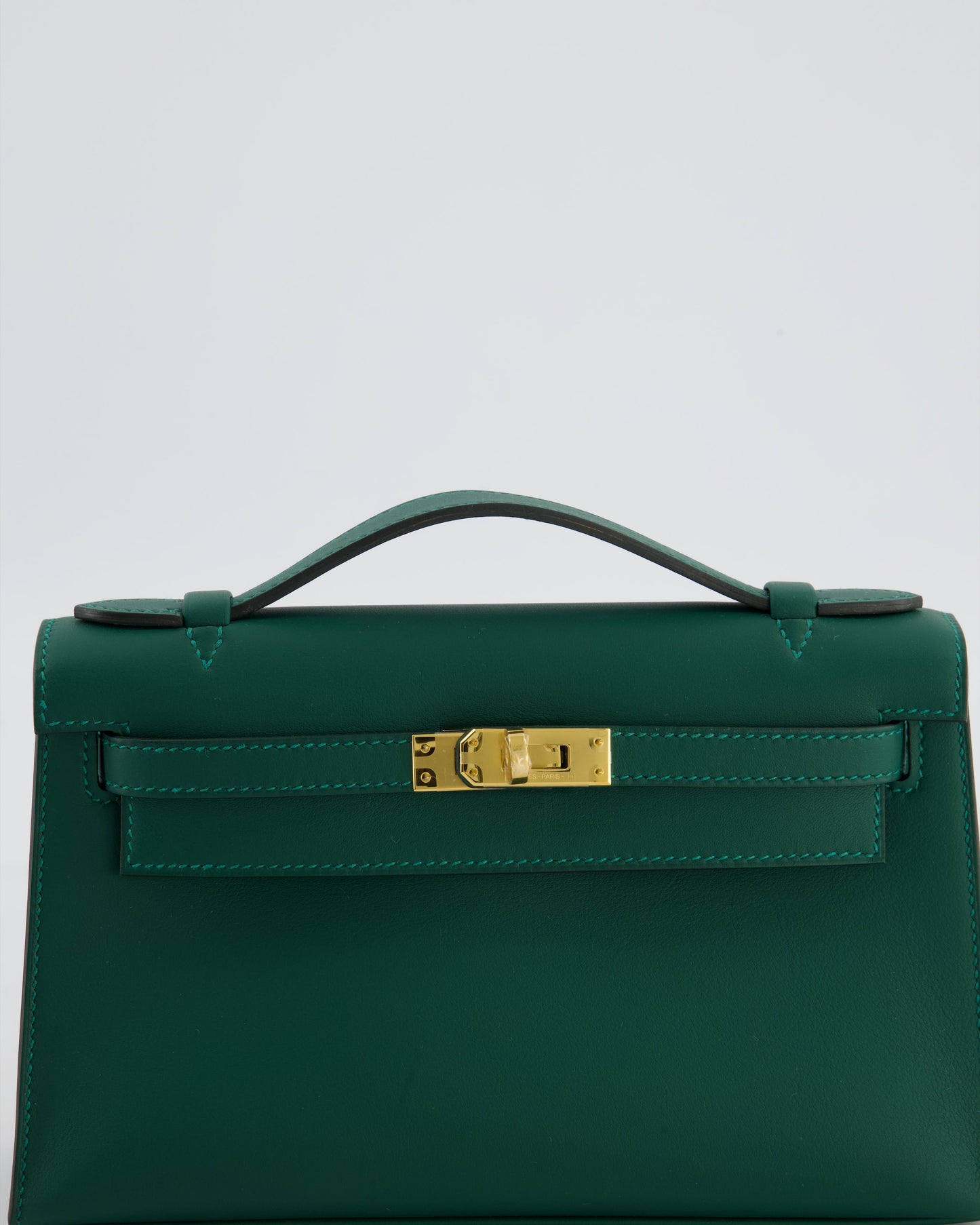 *RARE* Hermes Mini Kelly Pochette Bag in Vert Moyen Swift Leather with Gold Hardware