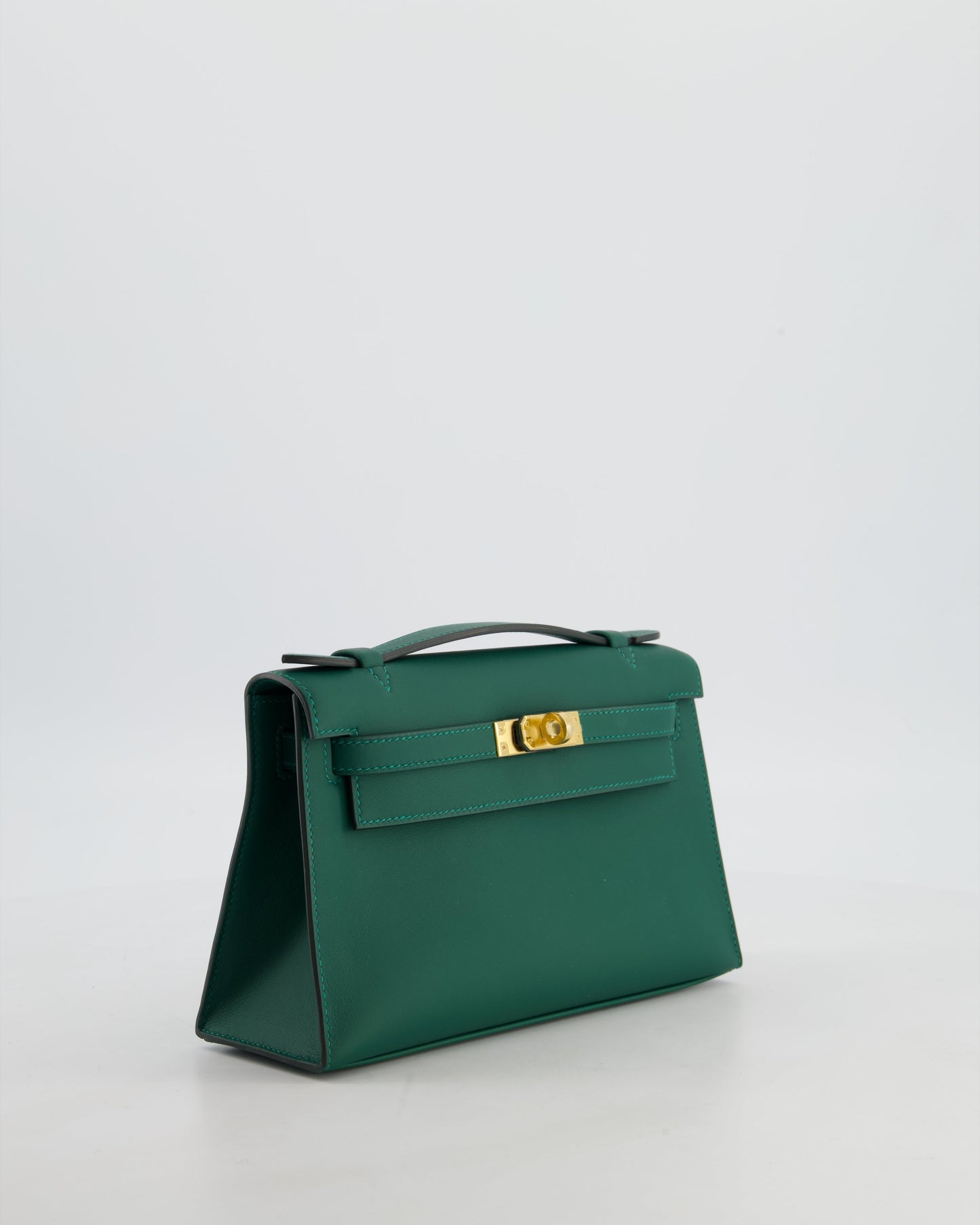 *RARE* Hermes Mini Kelly Pochette Bag in Vert Moyen Swift Leather with Gold Hardware