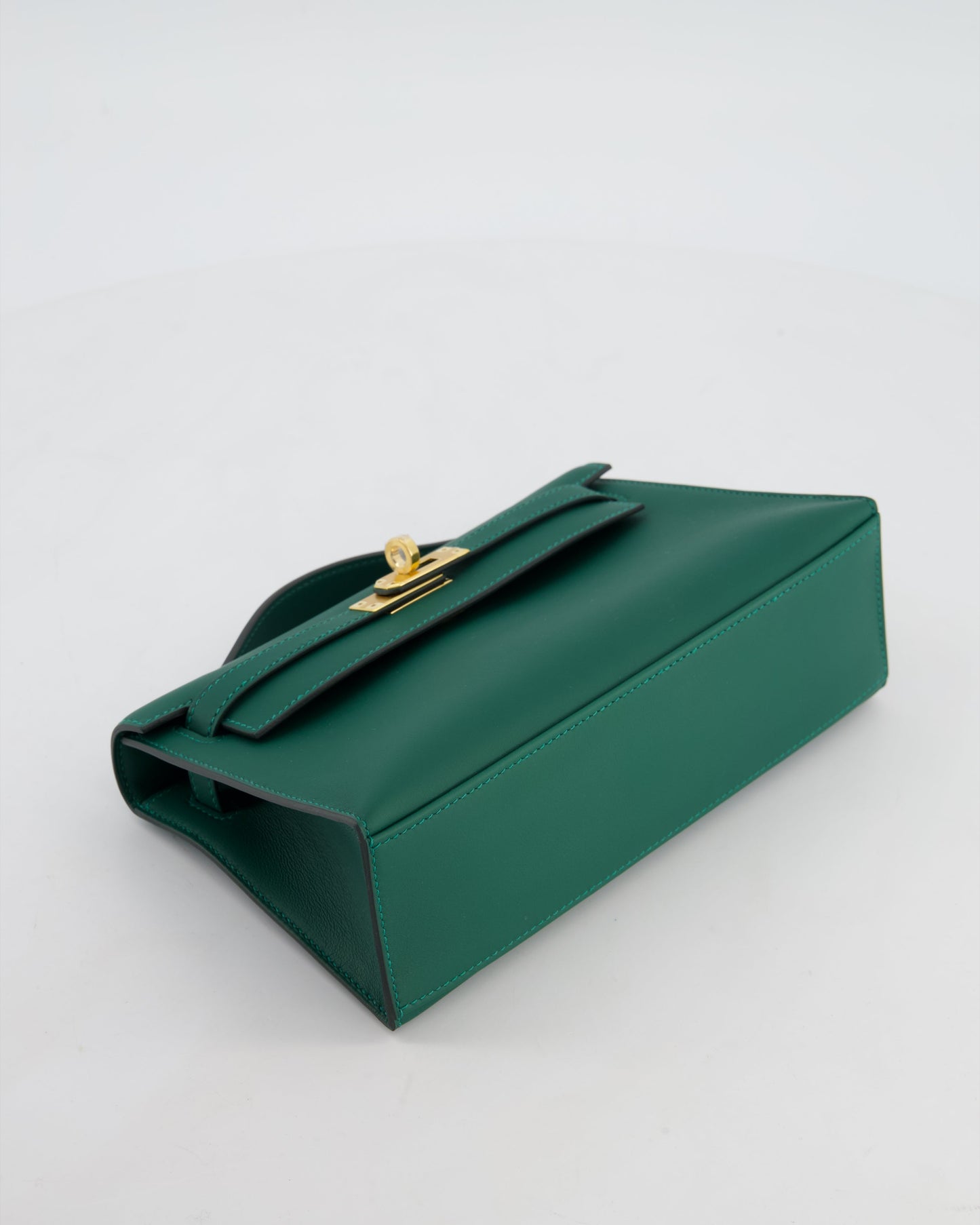 *RARE* Hermes Mini Kelly Pochette Bag in Vert Moyen Swift Leather with Gold Hardware