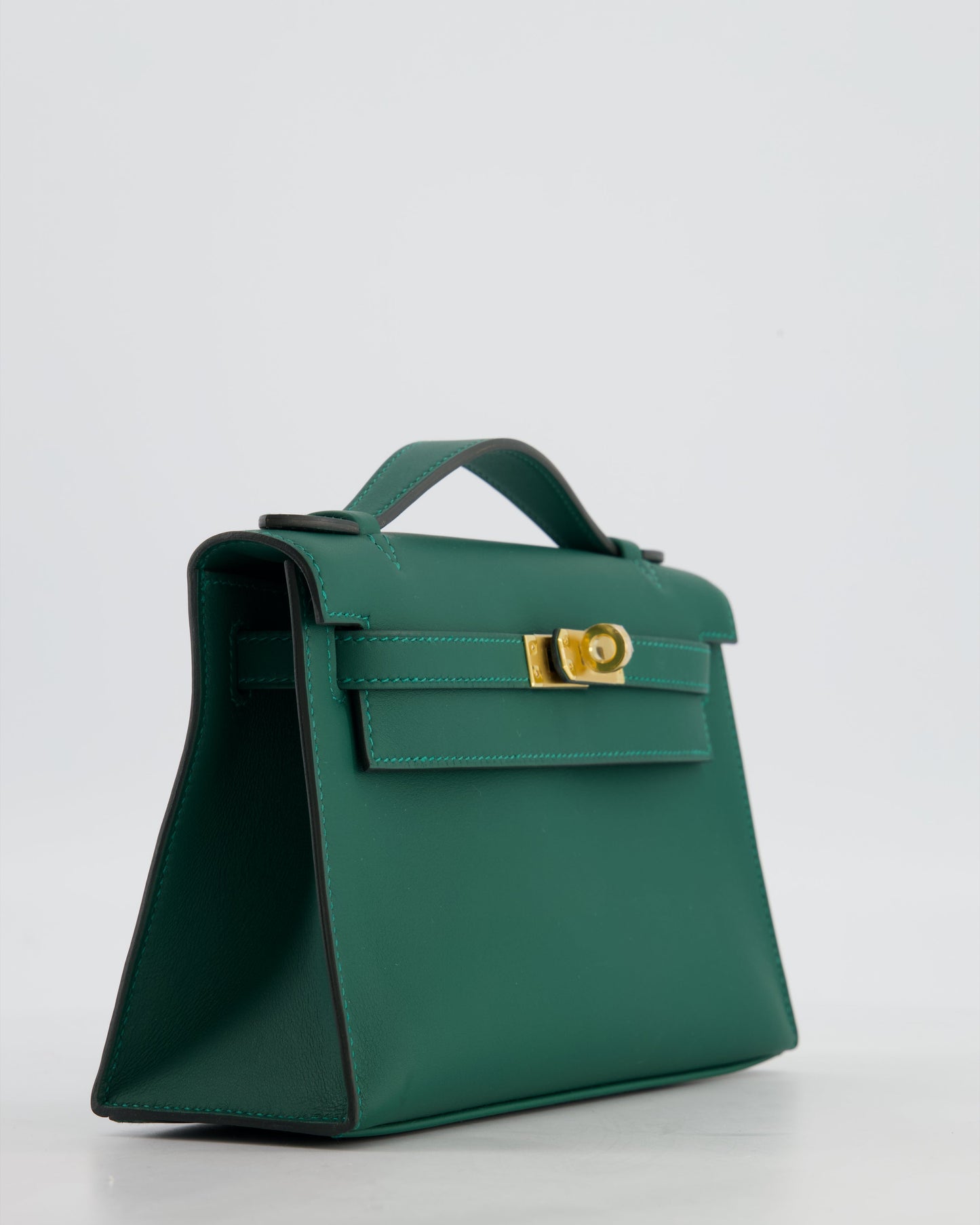 *RARE* Hermes Mini Kelly Pochette Bag in Vert Moyen Swift Leather with Gold Hardware