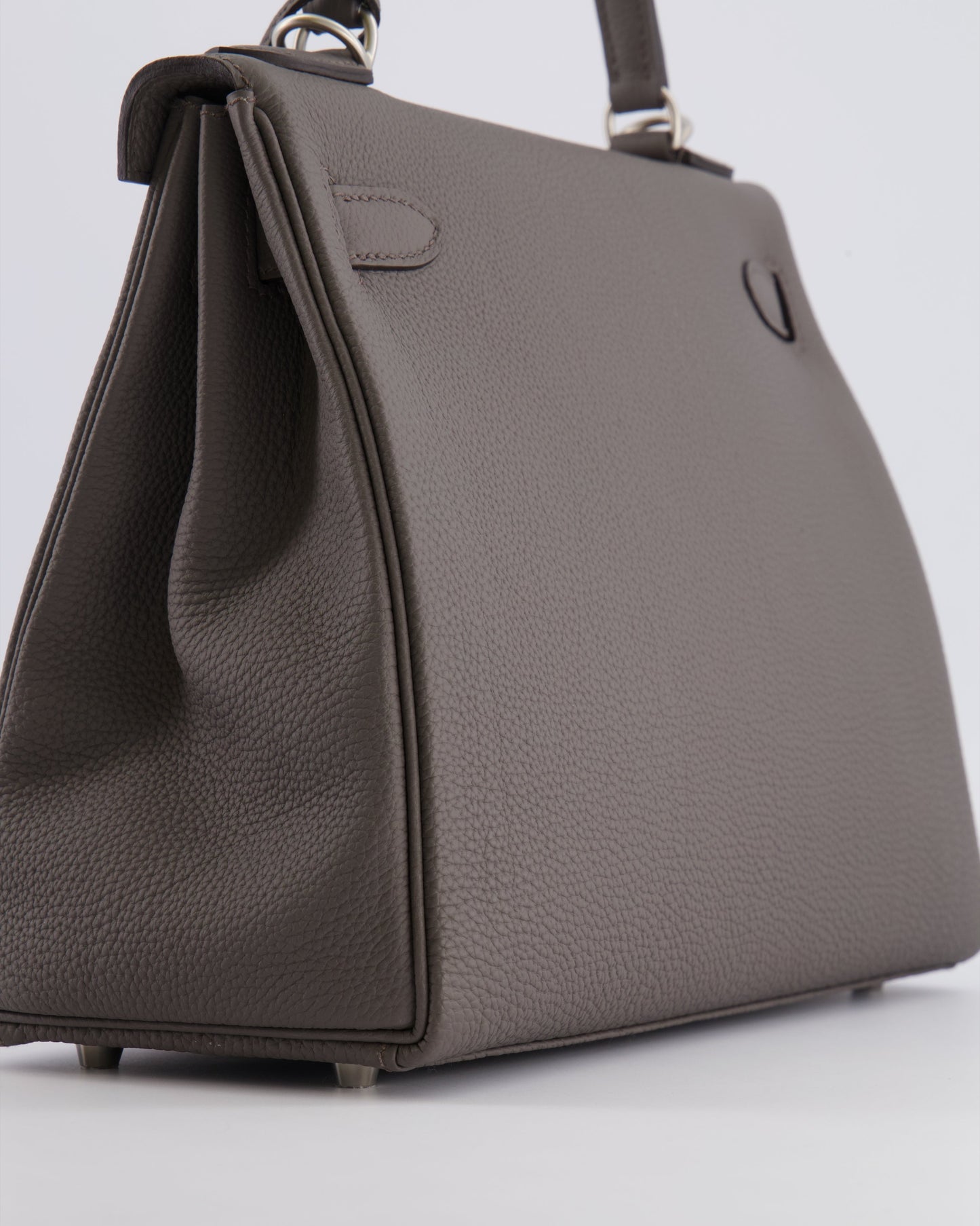 Hermes Kelly 28 Retourne HSS Bag in Gris Etain Togo Leather with Gris Perle Interior and Brushed Palladium Hardware