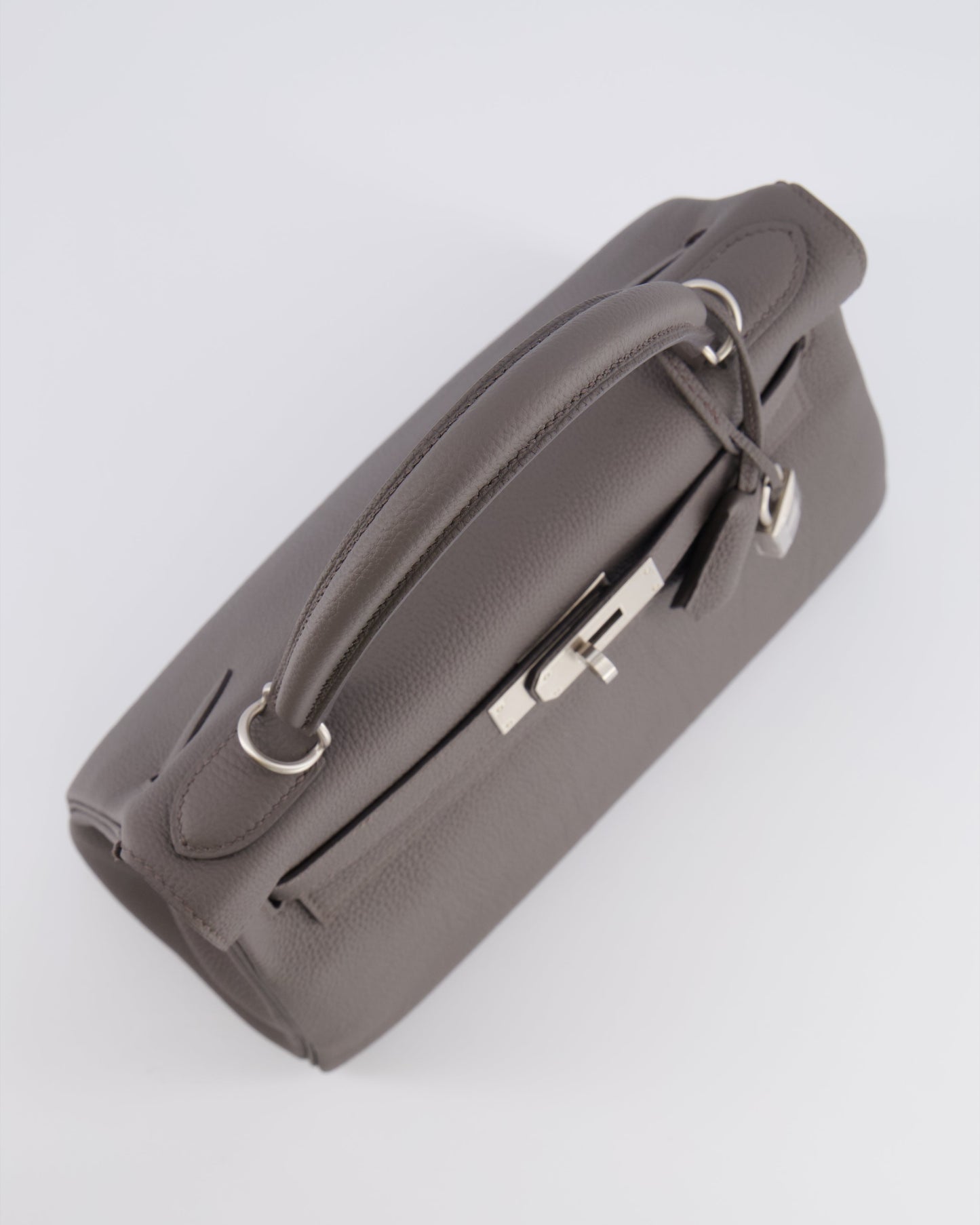 Hermes Kelly 28 Retourne HSS Bag in Gris Etain Togo Leather with Gris Perle Interior and Brushed Palladium Hardware