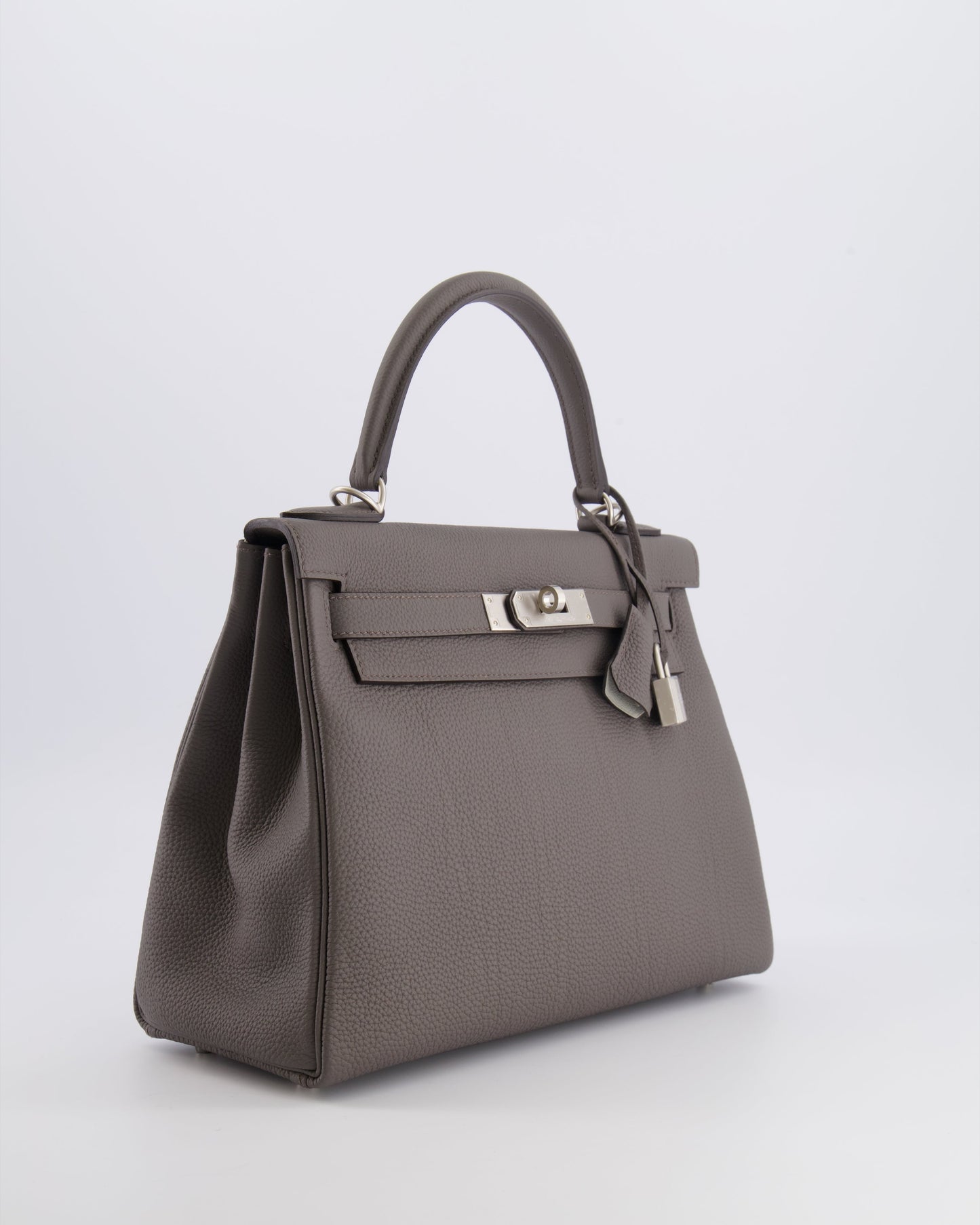 Hermes Kelly 28 Retourne HSS Bag in Gris Etain Togo Leather with Gris Perle Interior and Brushed Palladium Hardware