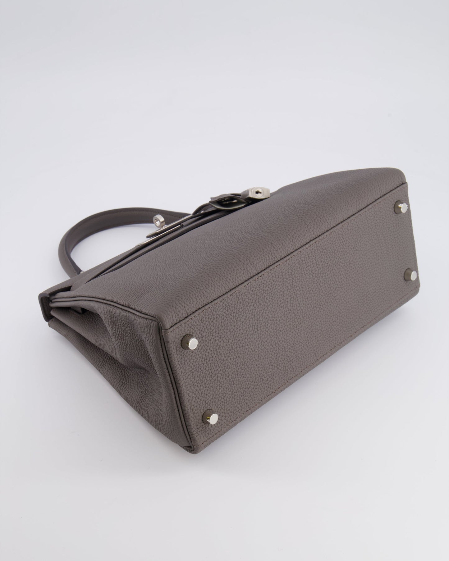 Hermes Kelly 28 Retourne HSS Bag in Gris Etain Togo Leather with Gris Perle Interior and Brushed Palladium Hardware