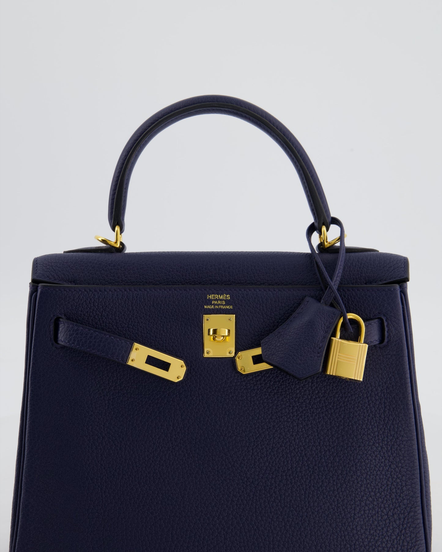 Hermes Kelly 25 Retourne Bag in Bleu Navy Togo Leather Bleu with Gold Hardware