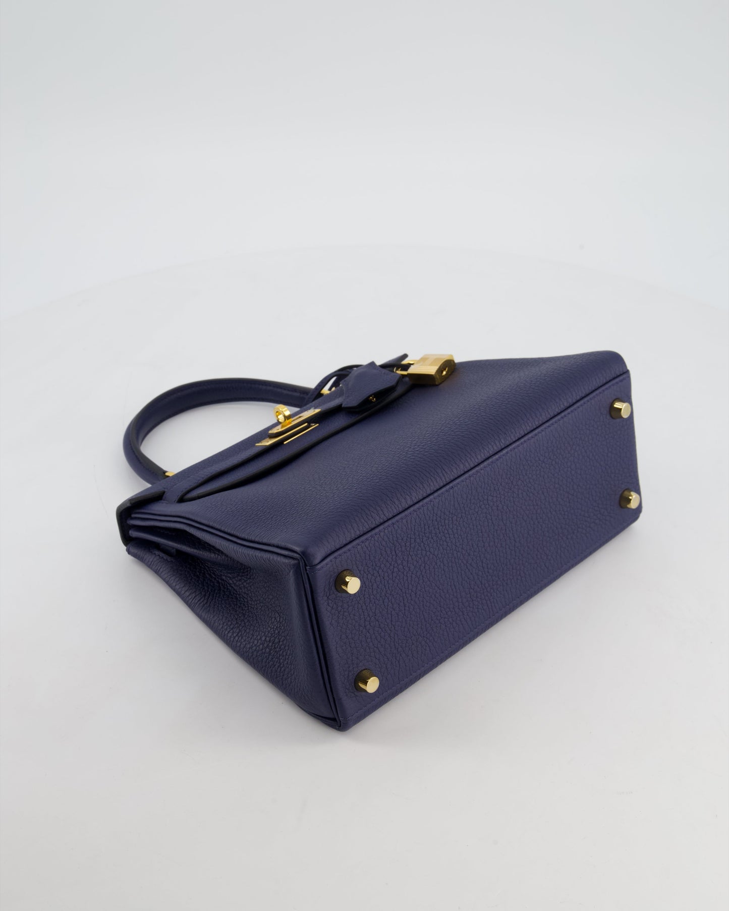 Hermes Kelly 25 Retourne Bag in Bleu Navy Togo Leather Bleu with Gold Hardware
