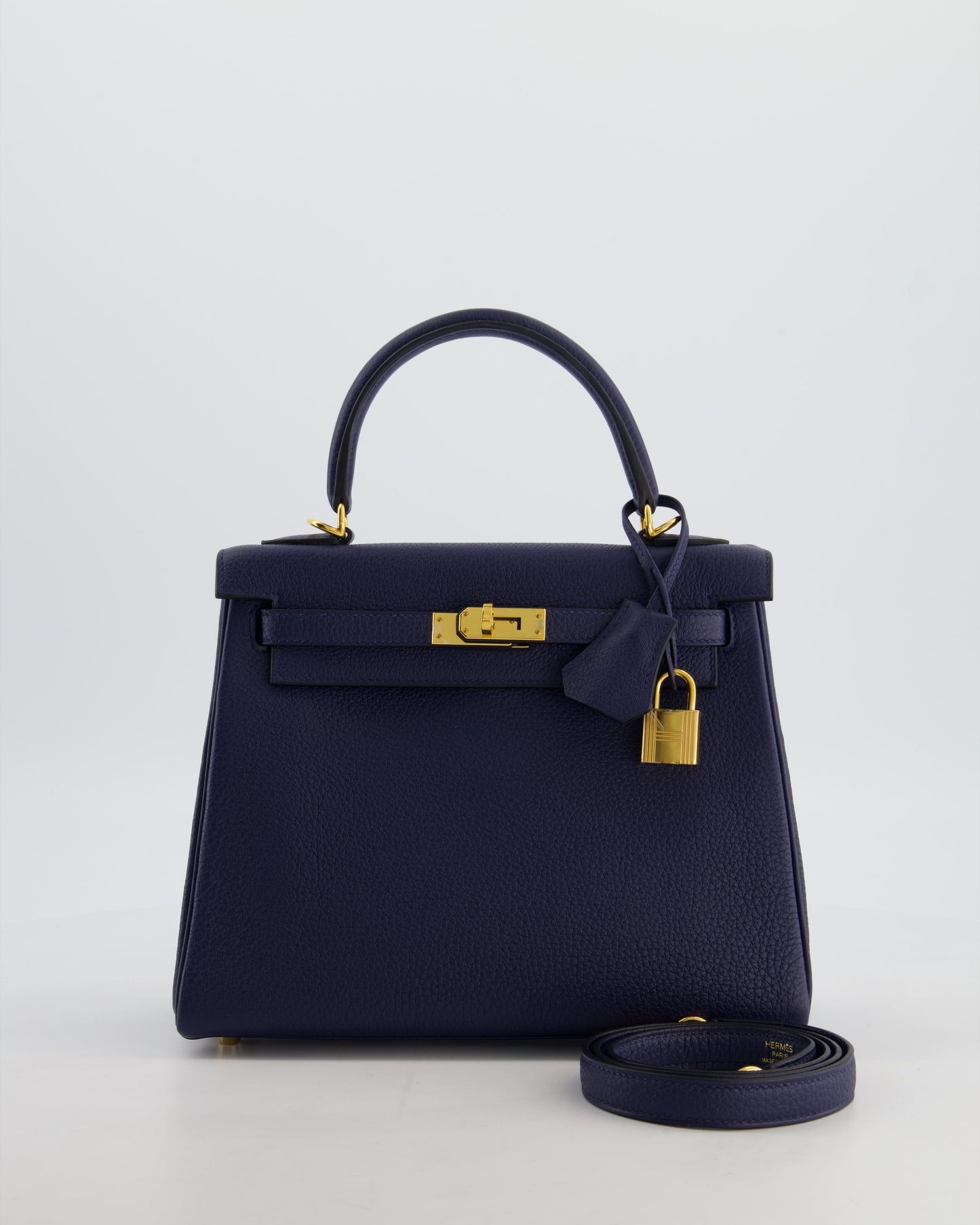 Hermes Kelly 25 Retourne Bag in Bleu Navy Togo Leather Bleu with Gold Hardware