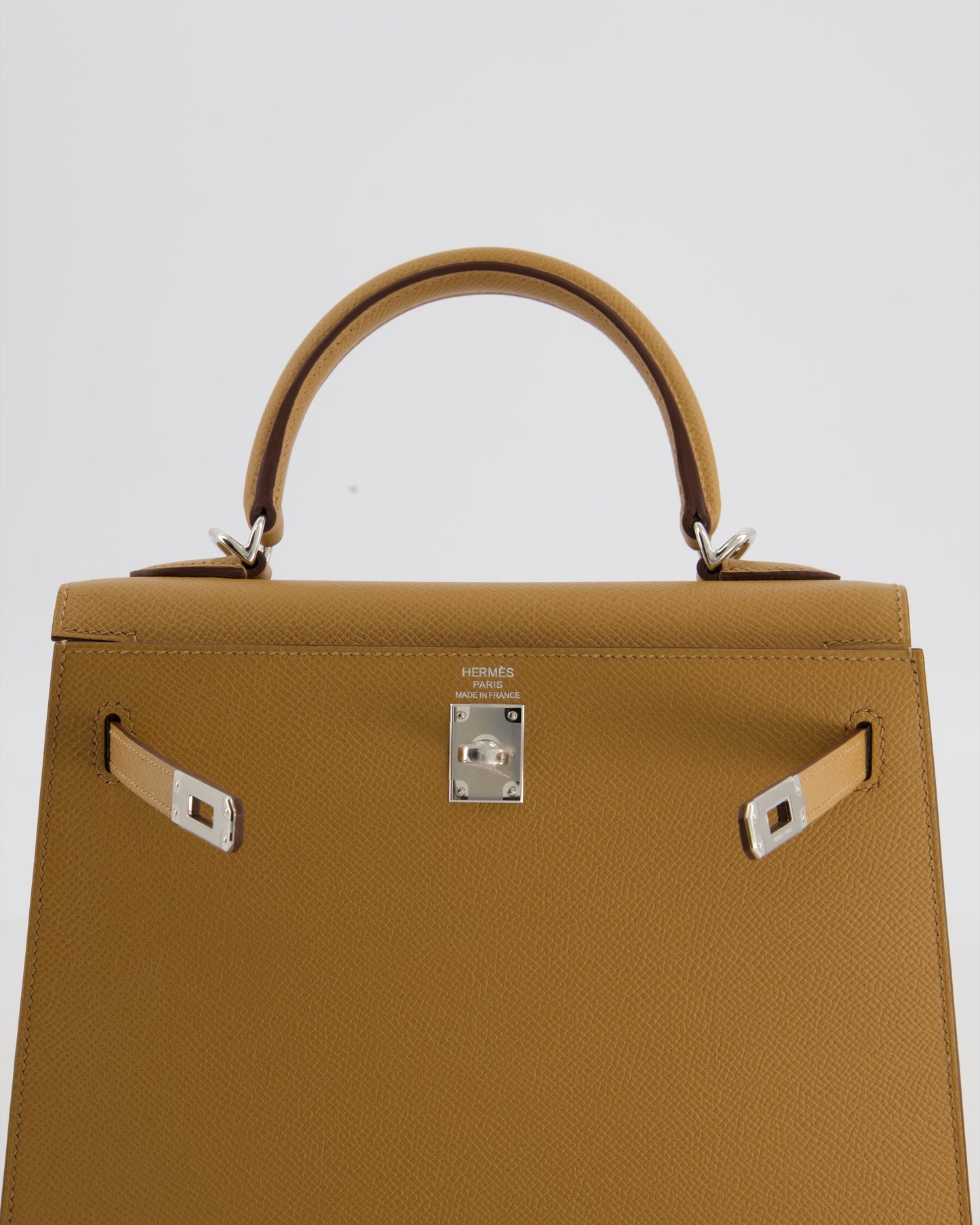 Hermes Kelly 25 Sellier Bag in Biscuit Epsom Leather with Palladium Hardware