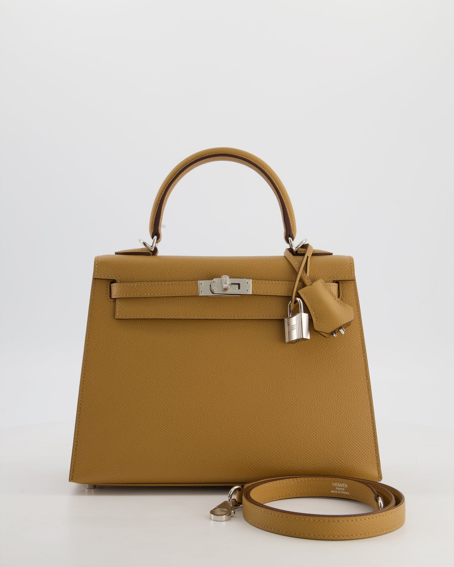 Hermes Kelly 25 Sellier Bag in Biscuit Epsom Leather with Palladium Hardware