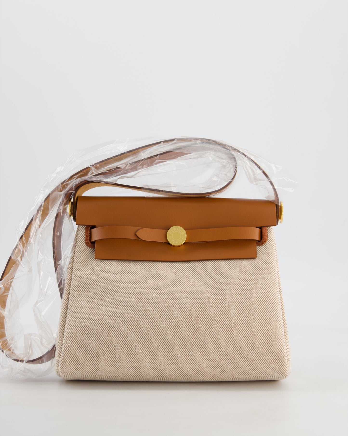 *HOT* Hermes Herbag Zip 20 Bag in Fauve Vache Hunter Leather & Ecru/Beige Viking Canvas with Gold Hardware