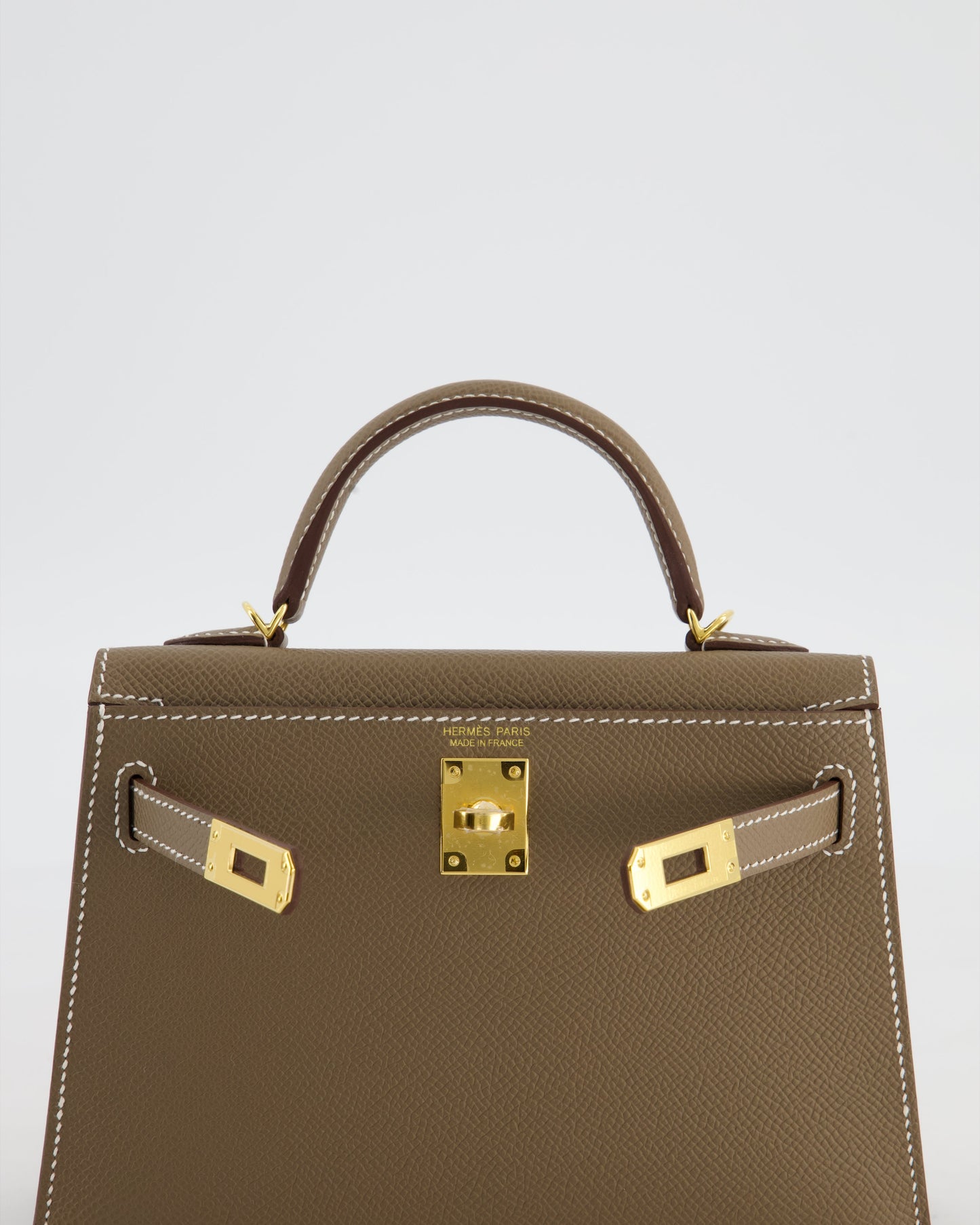 *HOT* Hermes Mini Kelly II 20 Bag in Etoupe Epsom Leather with Gold Hardware