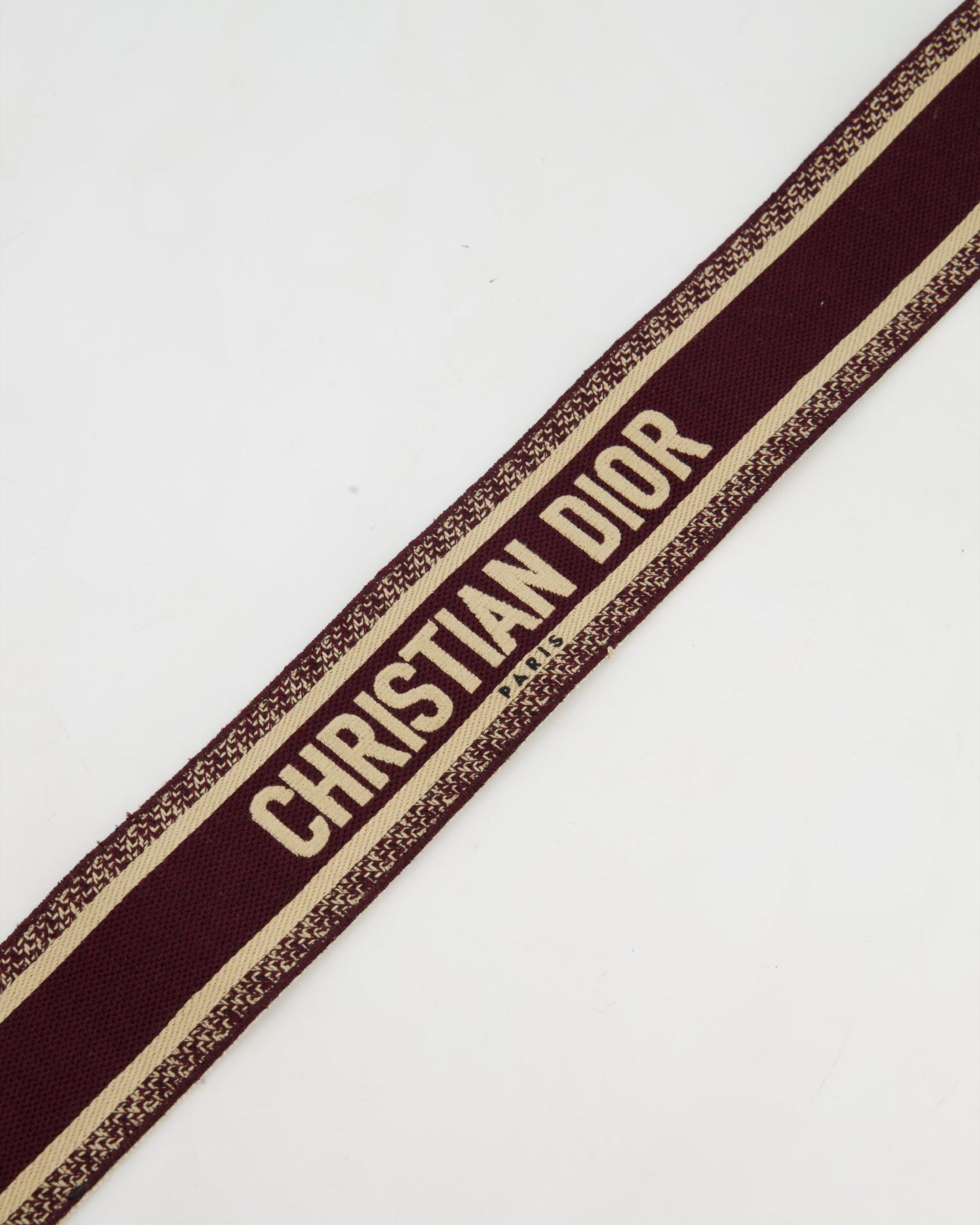 Christian Dior Burgundy & Ecru Canvas Guitar Bag Strap with Antique Gold Hardware & Black Leather
