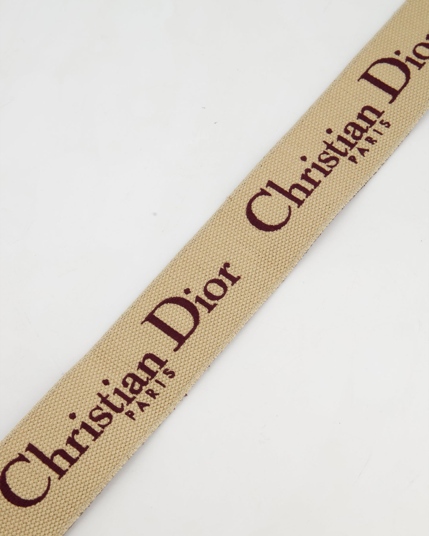 Christian Dior Burgundy & Ecru Canvas Guitar Bag Strap with Antique Gold Hardware & Black Leather