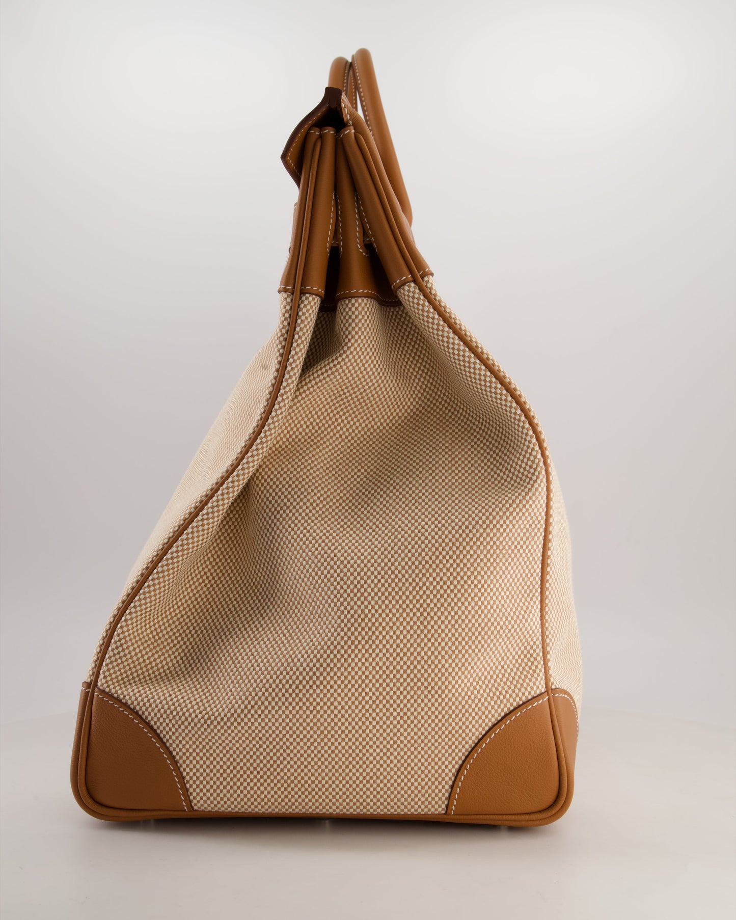 *RARE* Hermes Haut à Courroies HAC 50 Bag in Gold Evercolour Leather & Écru/Beige Toile Cross Canvas with Palladium Hardware