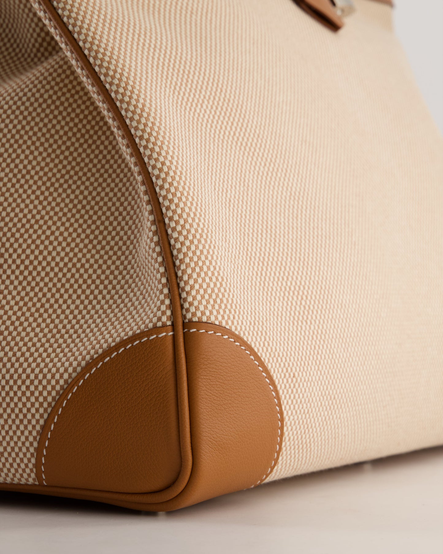 *RARE* Hermes Haut à Courroies HAC 50 Bag in Gold Evercolour Leather & Écru/Beige Toile Cross Canvas with Palladium Hardware