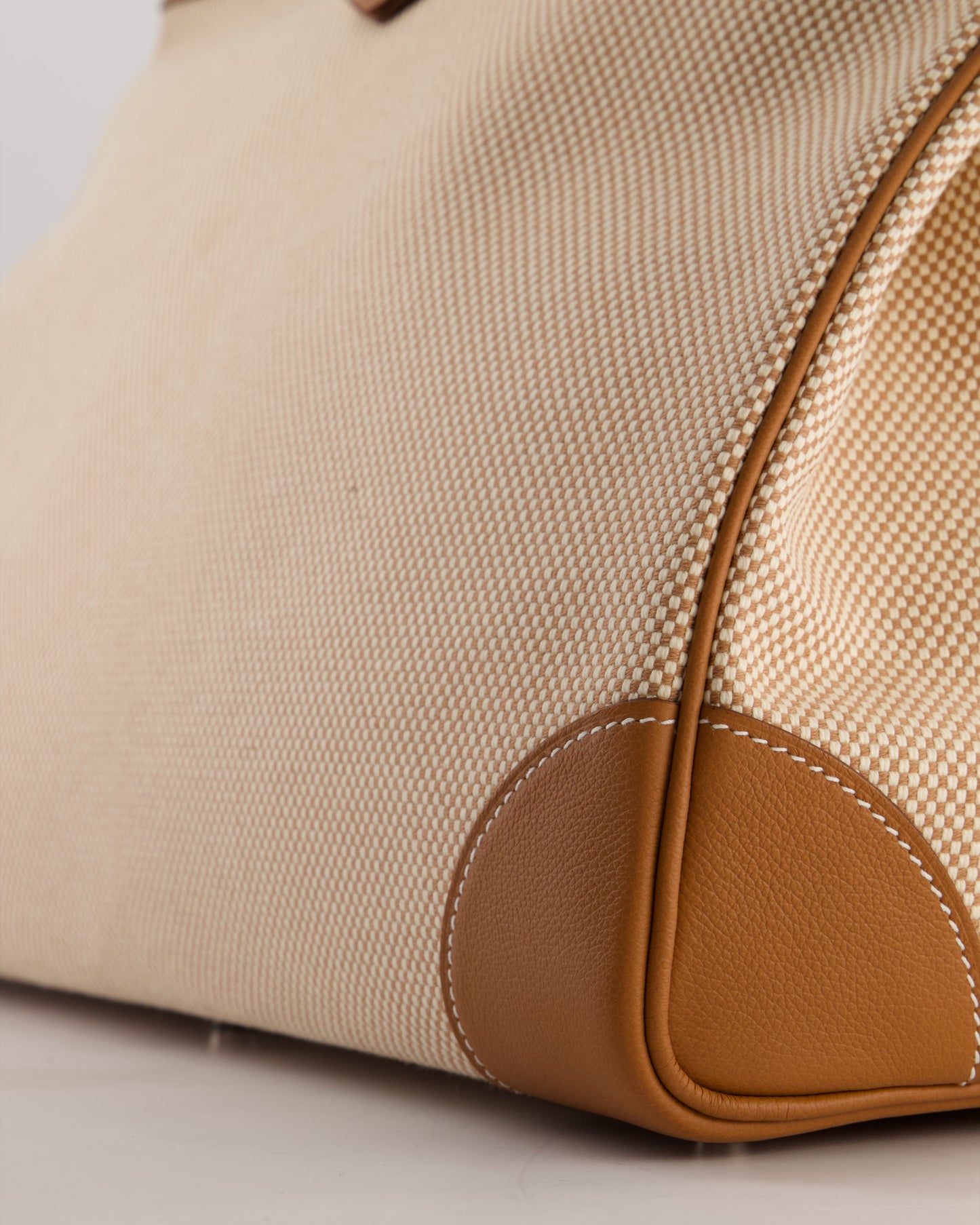 *RARE* Hermes Haut à Courroies HAC 50 Bag in Gold Evercolour Leather & Écru/Beige Toile Cross Canvas with Palladium Hardware