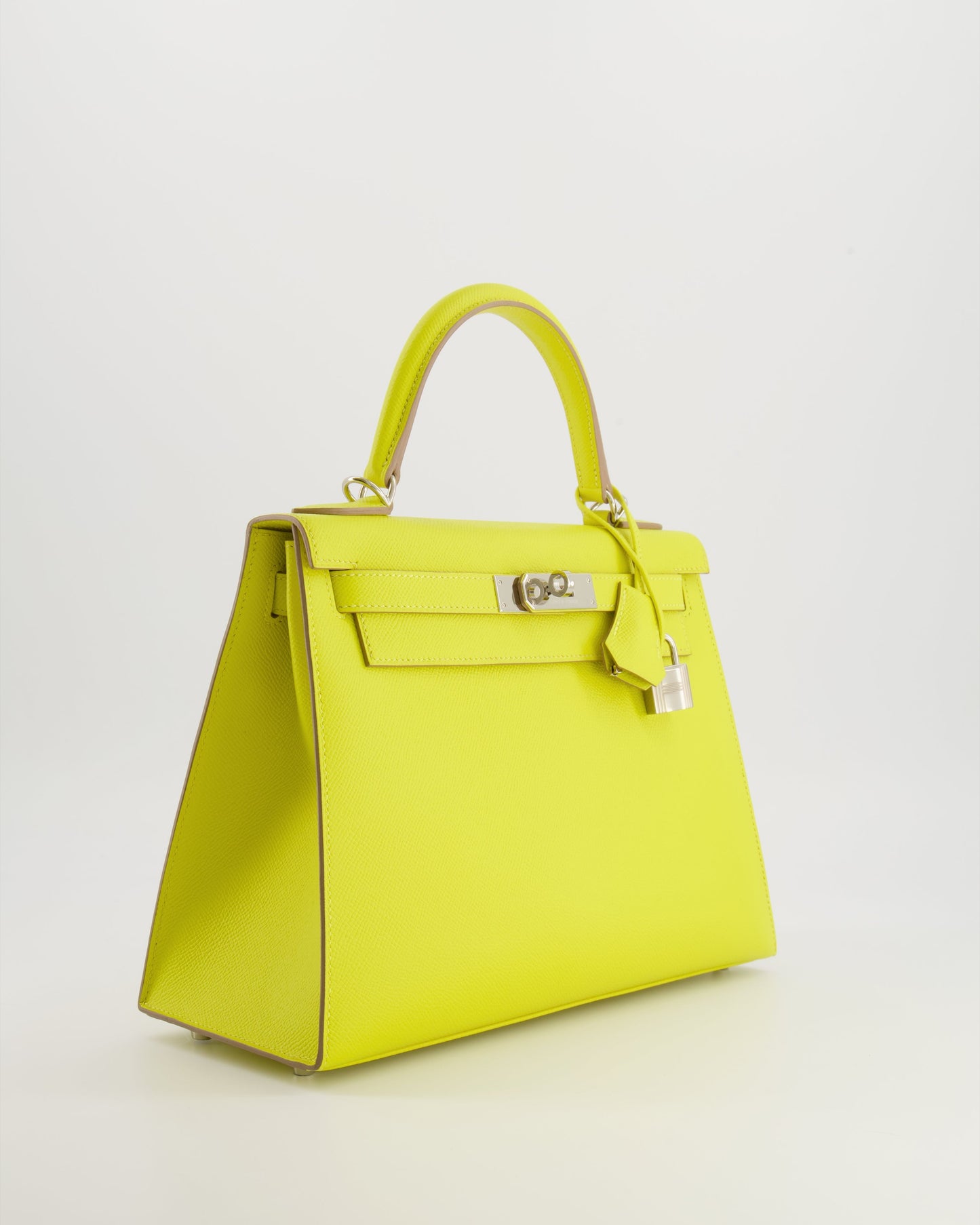 Hermes Kelly 28 Sellier Bag in Lime Epsom Leather with Palladium Hardware