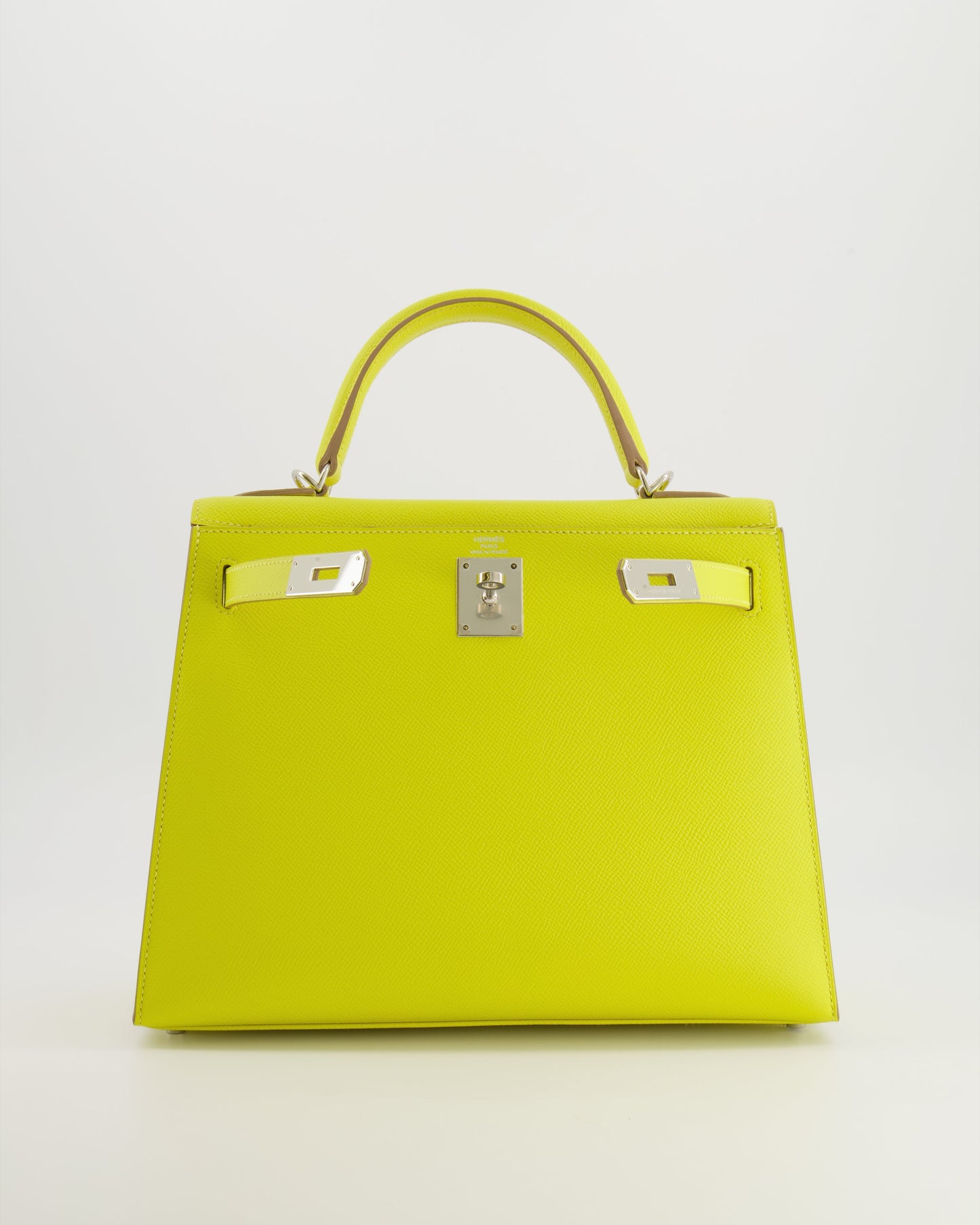 Hermes Kelly 28 Sellier Bag in Lime Epsom Leather with Palladium Hardware