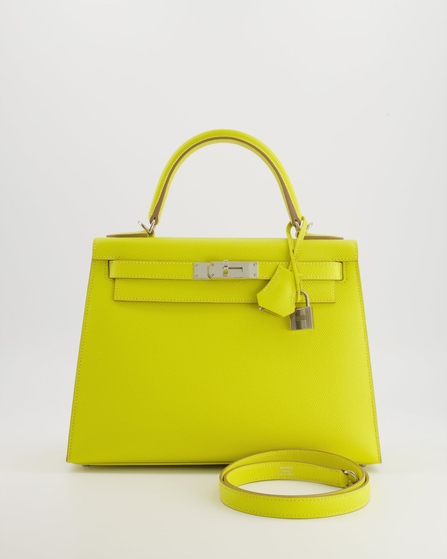 Hermes Kelly 28 Sellier Bag in Lime Epsom Leather with Palladium Hardware