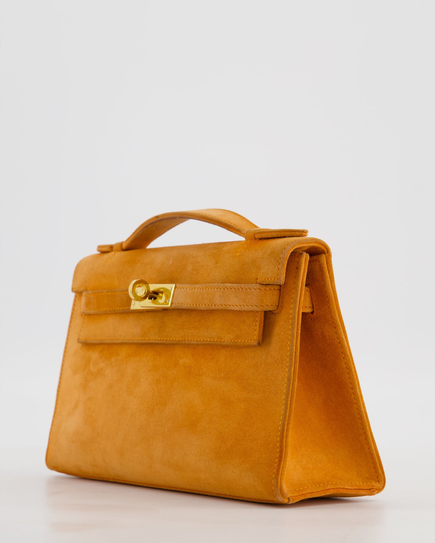 Hermes Vintage Mini Kelly Pochette Bag in Orange Veau Doblis Leather with Gold Hardware