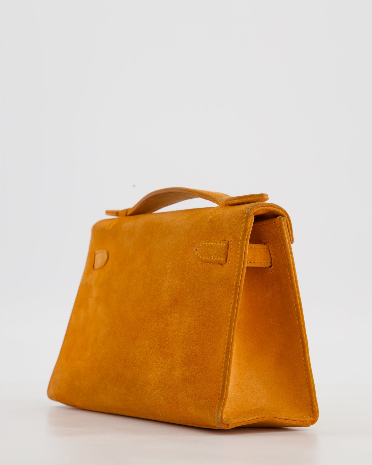 Hermes Vintage Mini Kelly Pochette Bag in Orange Veau Doblis Leather with Gold Hardware
