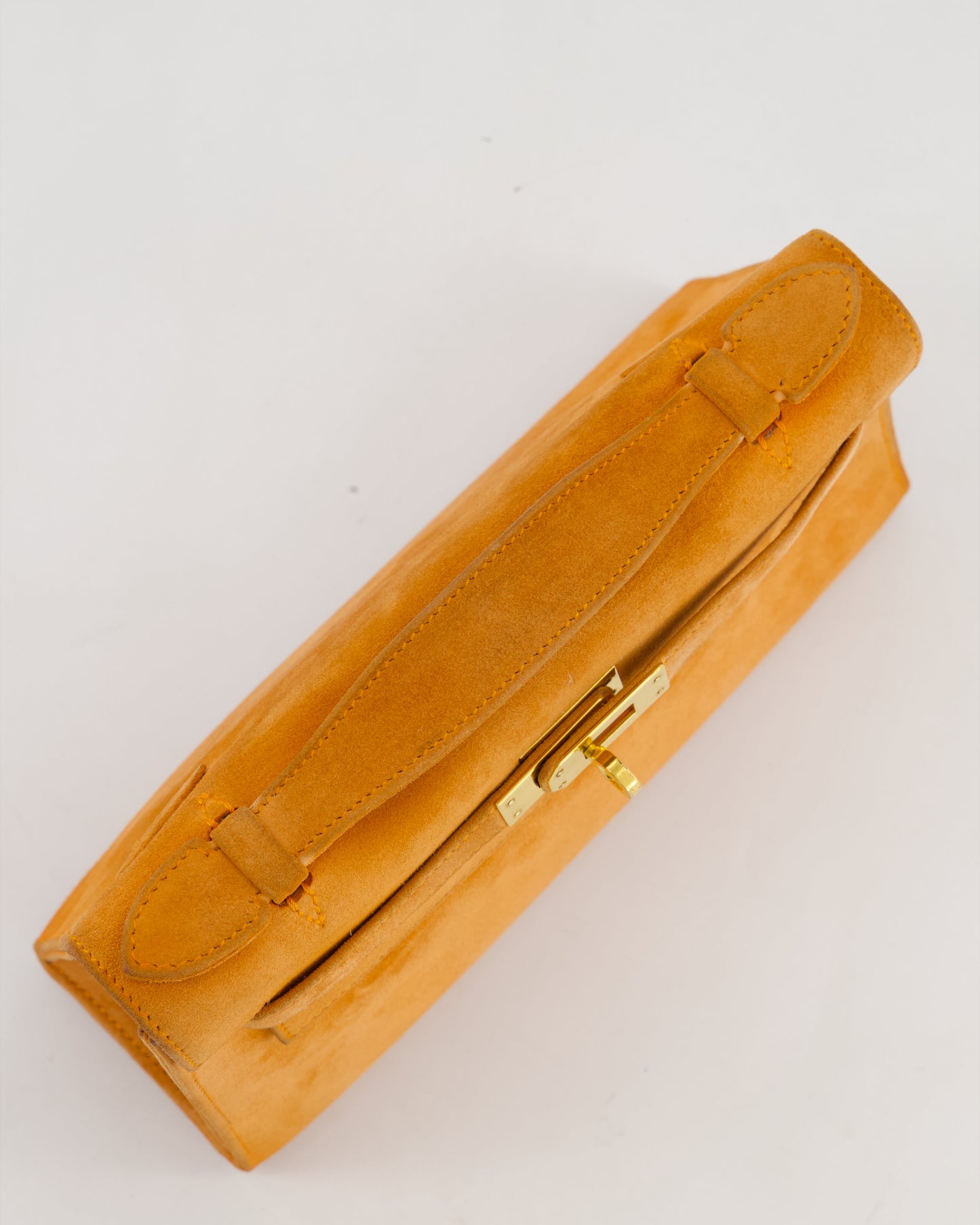 Hermes Vintage Mini Kelly Pochette Bag in Orange Veau Doblis Leather with Gold Hardware