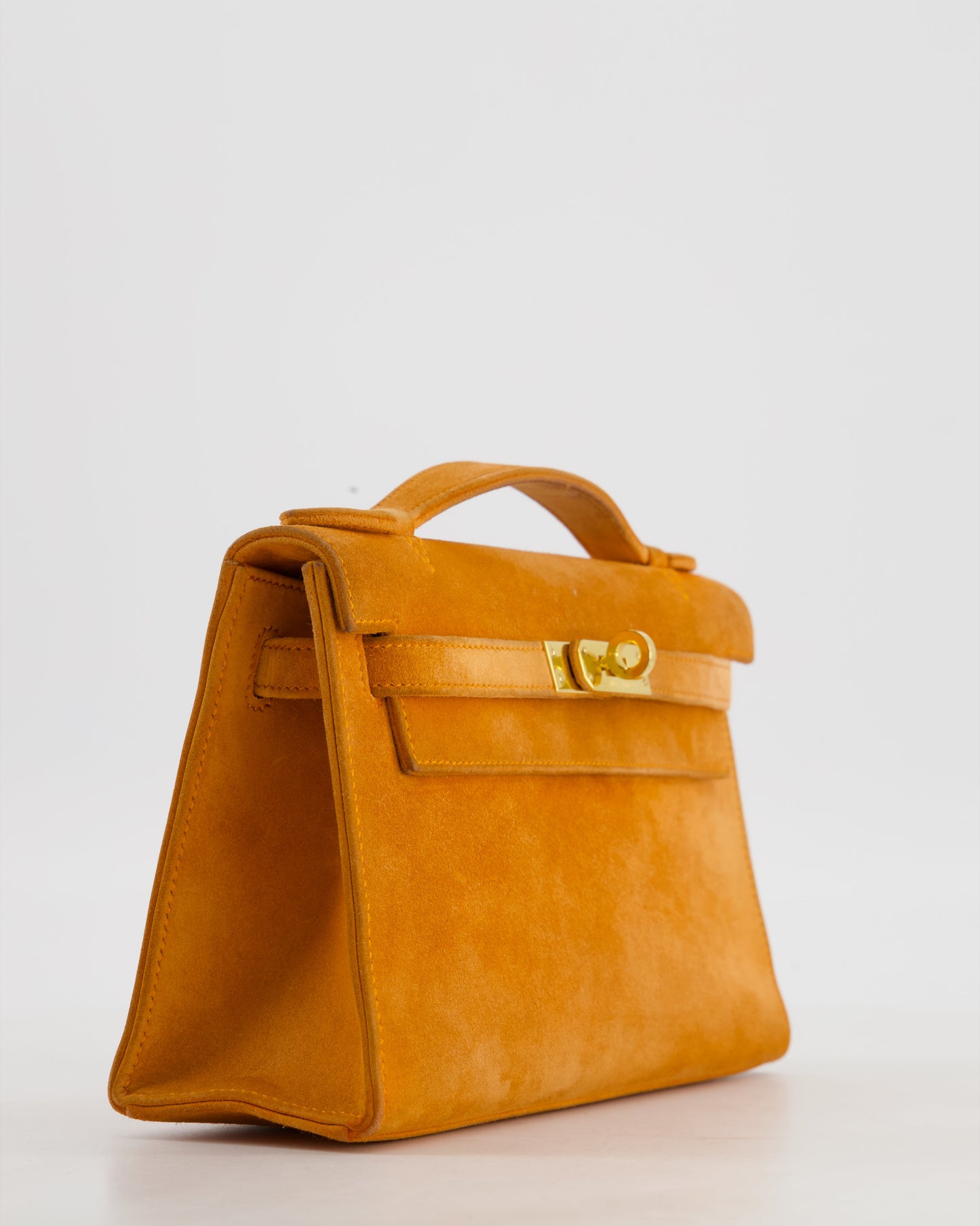Hermes Vintage Mini Kelly Pochette Bag in Orange Veau Doblis Leather with Gold Hardware