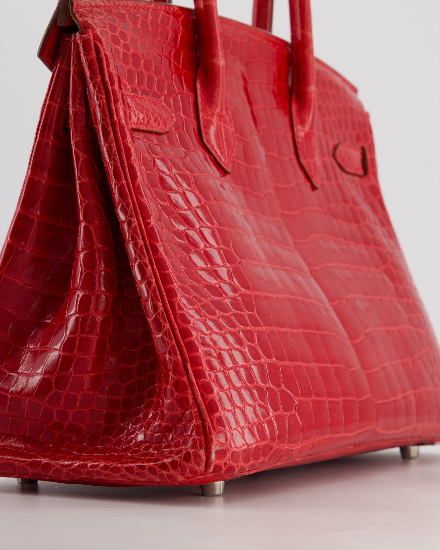 *HOT & RARE* Hermes Birkin 30 Retourne Bag in Braise Shiny Porosus Crocodile Leather with Palladium Hardware