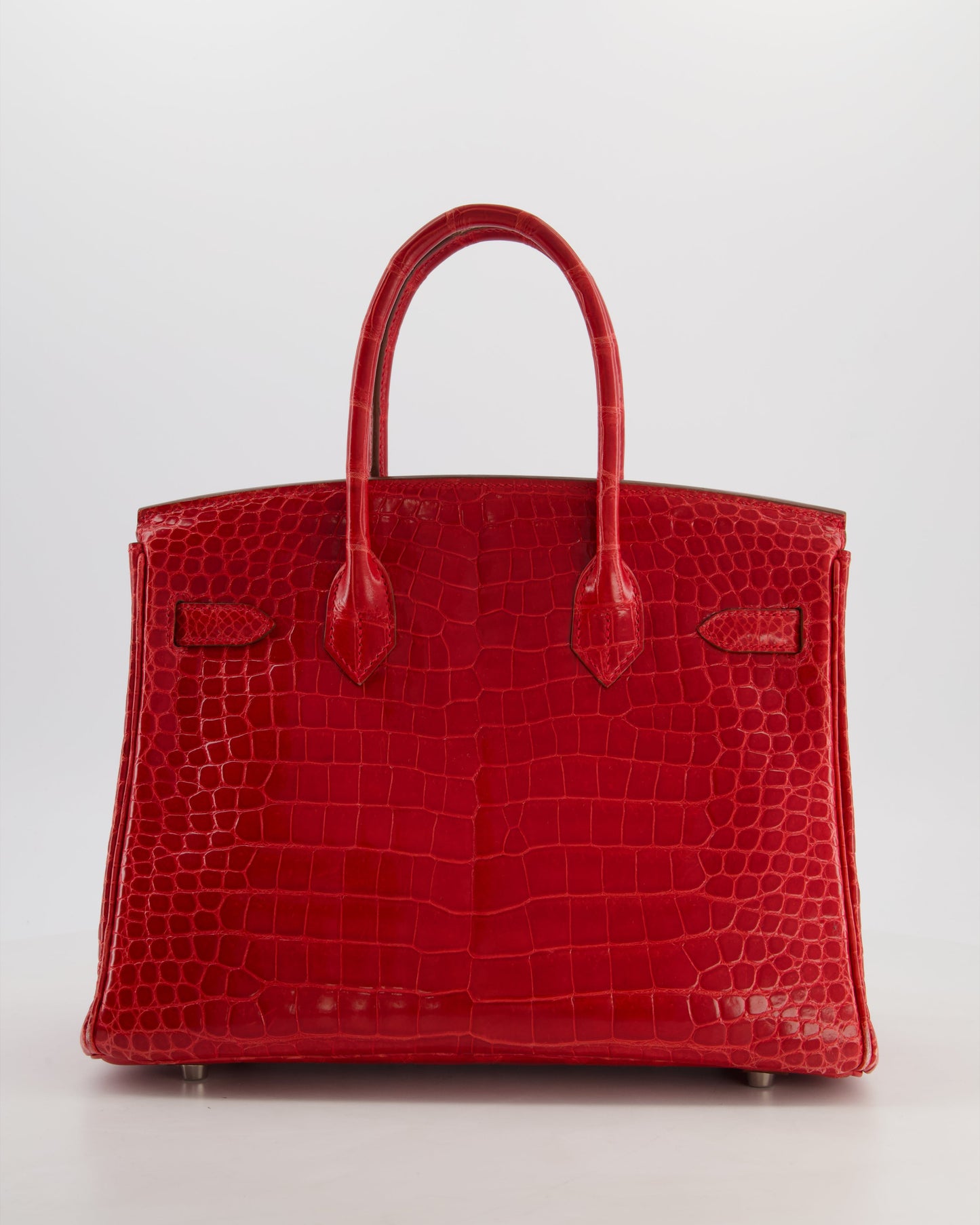 *HOT & RARE* Hermes Birkin 30 Retourne Bag in Braise Shiny Porosus Crocodile Leather with Palladium Hardware