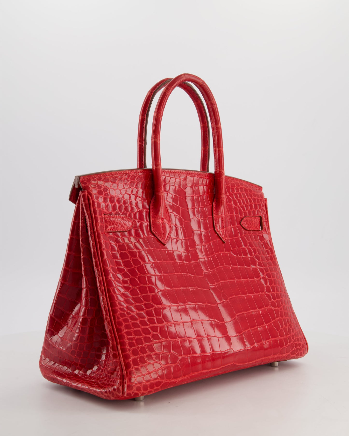 *HOT & RARE* Hermes Birkin 30 Retourne Bag in Braise Shiny Porosus Crocodile Leather with Palladium Hardware