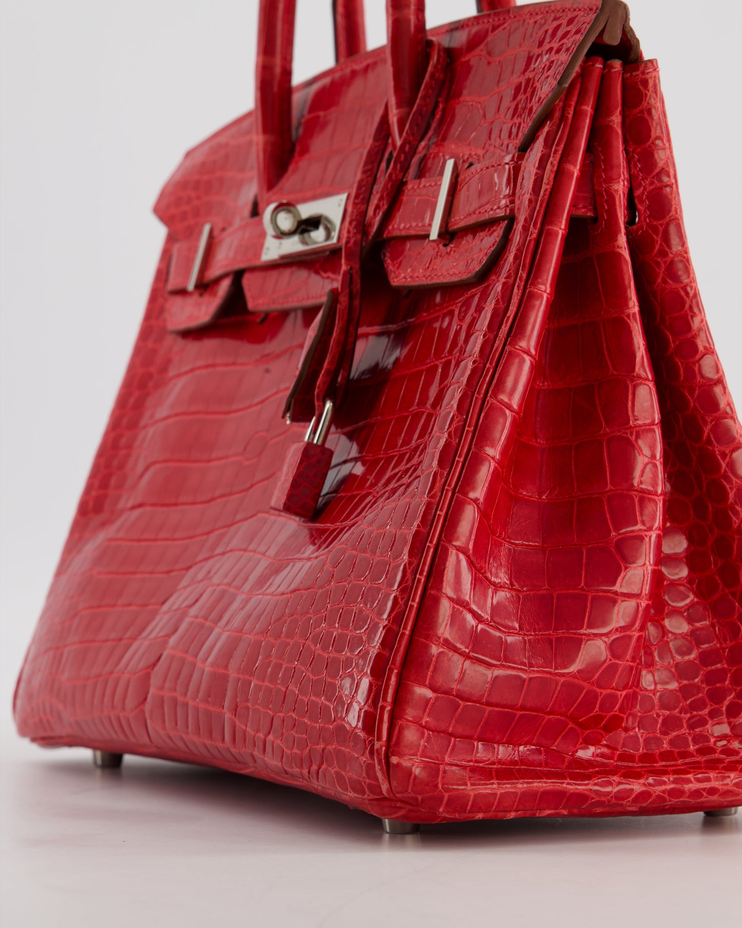 *HOT & RARE* Hermes Birkin 30 Retourne Bag in Braise Shiny Porosus Crocodile Leather with Palladium Hardware