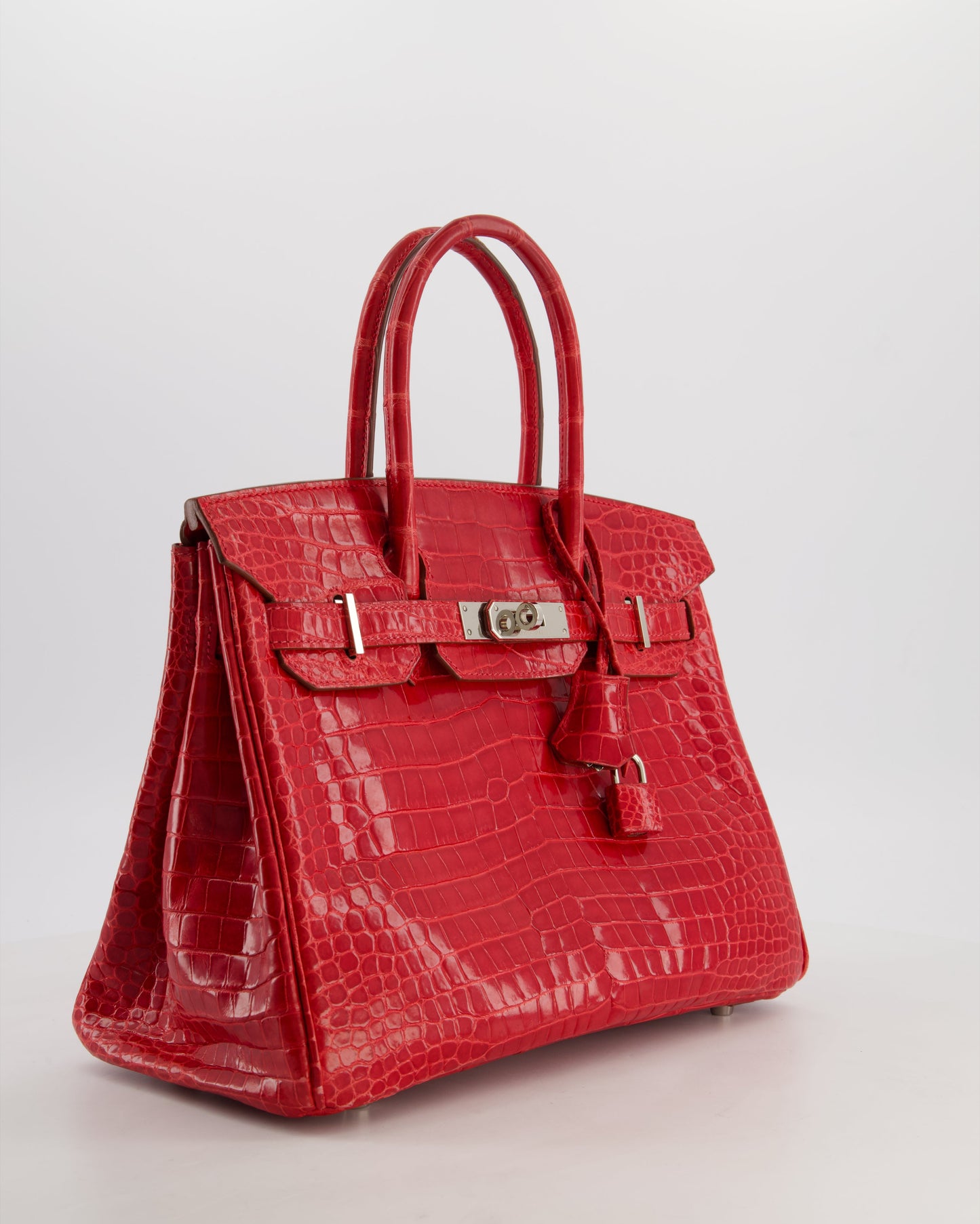 *HOT & RARE* Hermes Birkin 30 Retourne Bag in Braise Shiny Porosus Crocodile Leather with Palladium Hardware