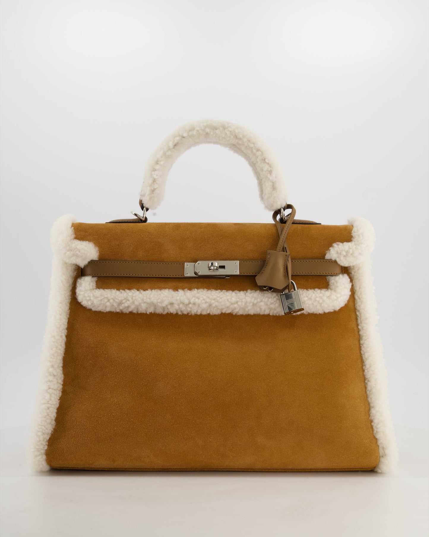 Hermes Kelly 35 Teddy Plush Grizzly Bag in Alezan Swift Leather, Ecru Plush & Chamois Grizzly Suede Leather with Palladium Hardware